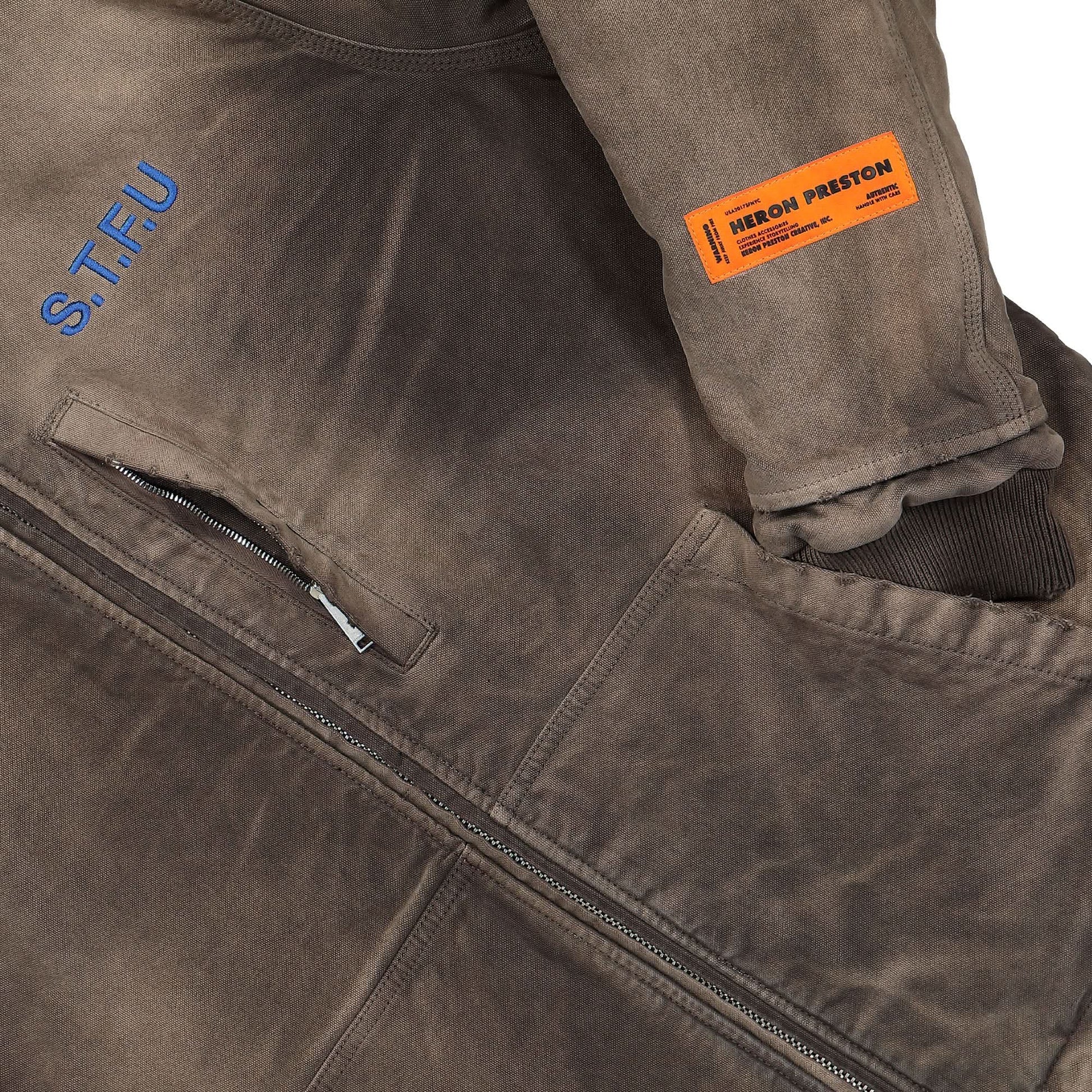Heron Preston STFU Distressed Canvas Jacket Brown Detail view 4 | Gate