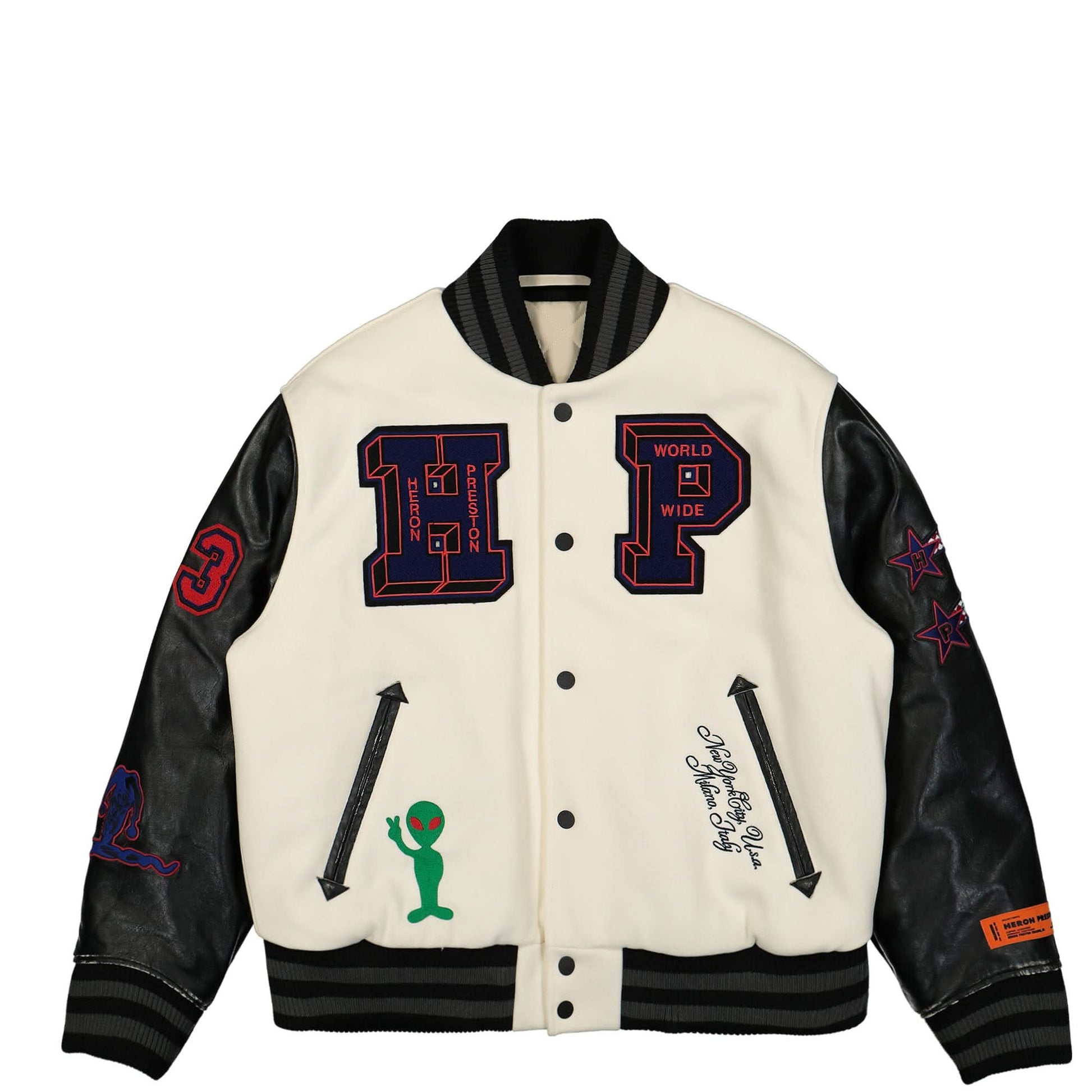 Heron Preston HP Patches Varsity Jacket Multicolor Detail view 1 | Gate