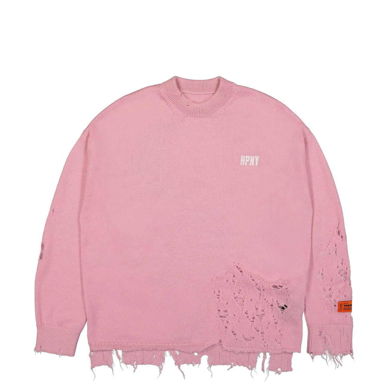 Heron Preston Shredded Knit Crewneck Pink Detail view 1 | Gate