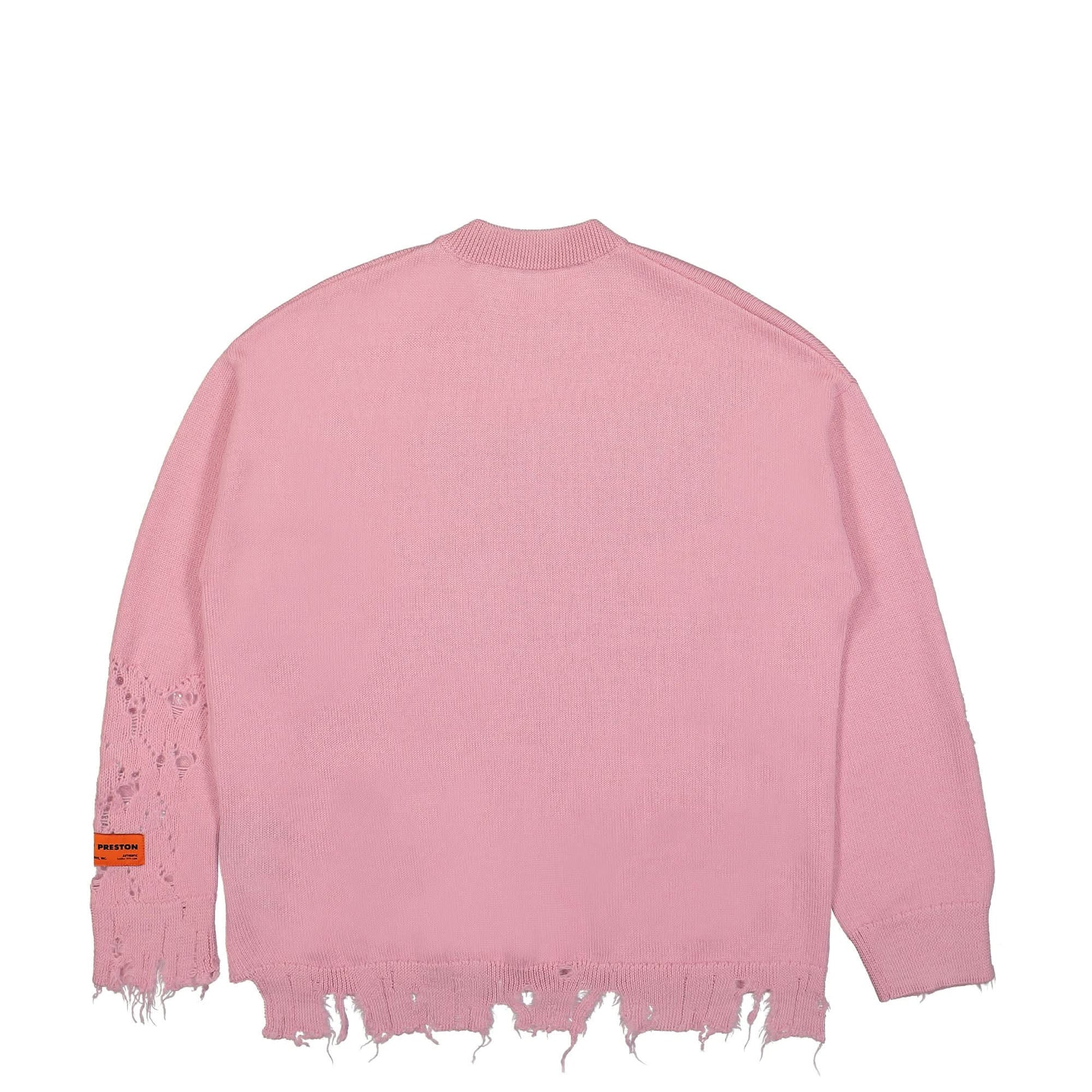Heron Preston Shredded Knit Crewneck Pink Detail view 2 | Gate