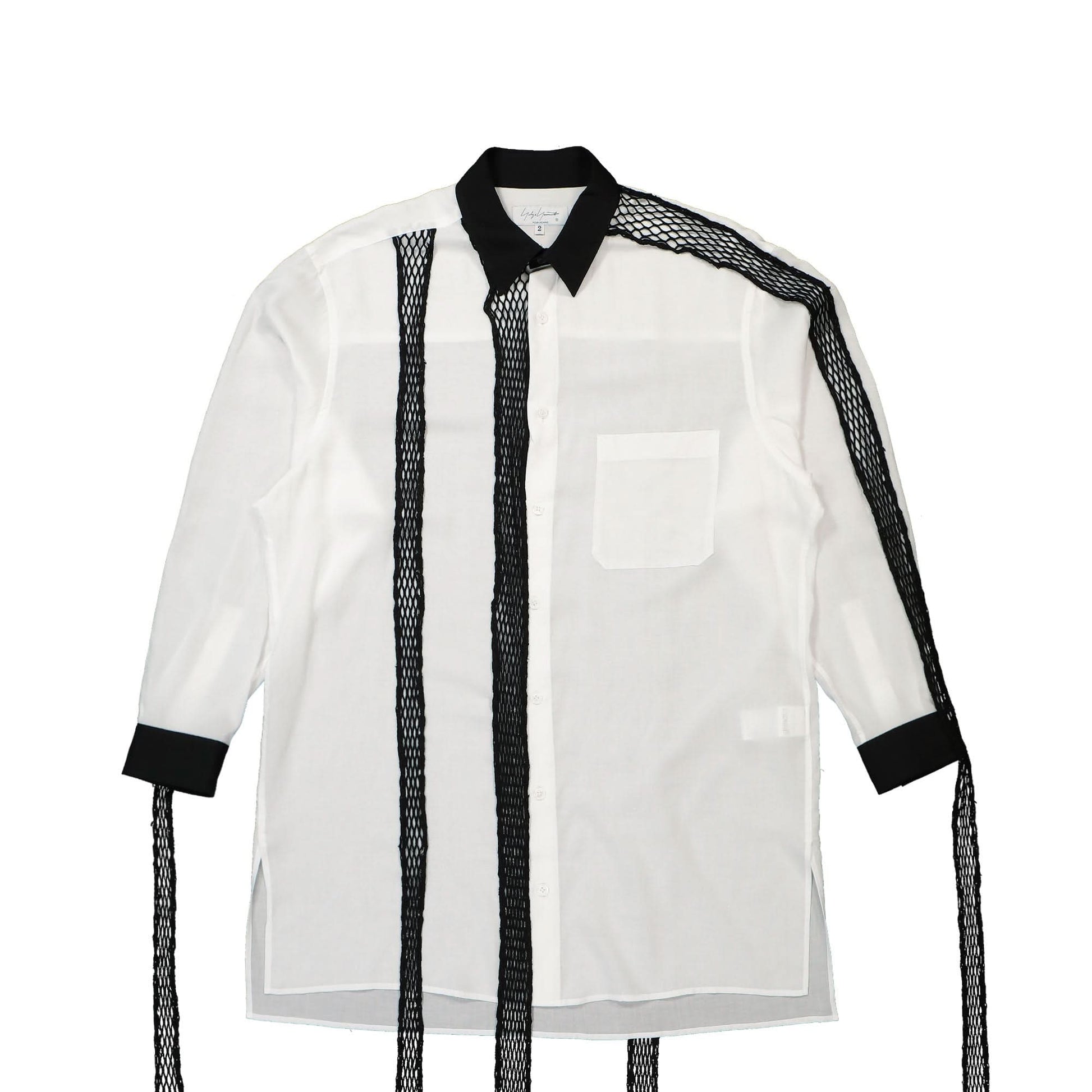 Yohji Yamamoto Homme R-Black Mesh Shirt White Detail view 1 | Gate
