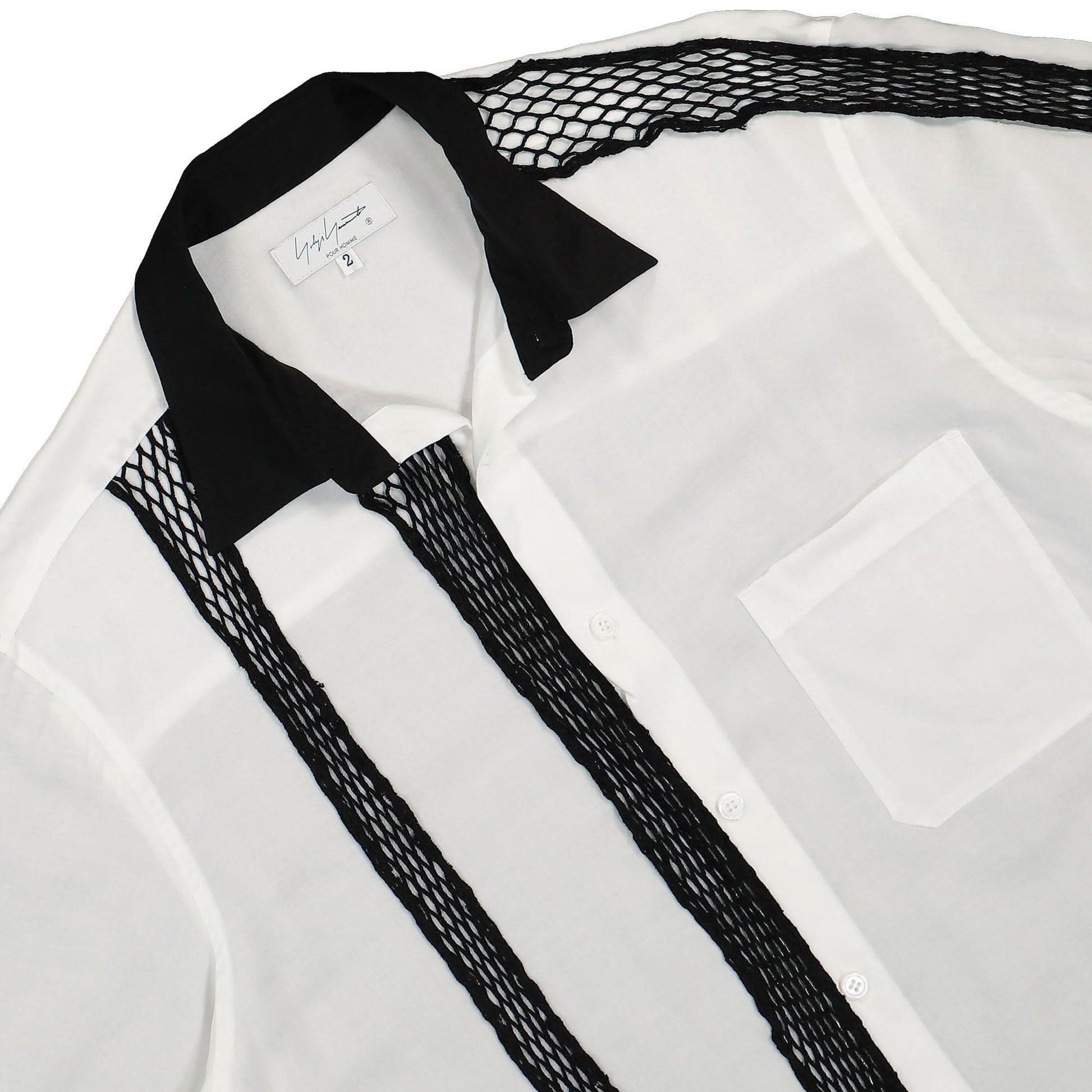 Yohji Yamamoto Homme R-Black Mesh Shirt White Detail view 3 | Gate