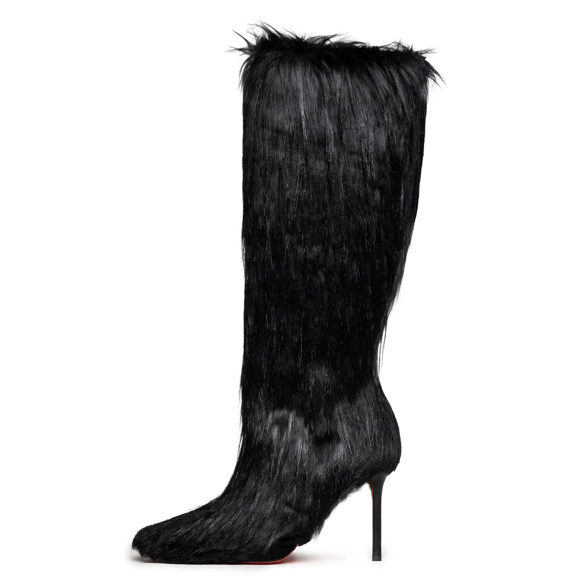 Heron Preston Fur Stiletto Boot Black Heels Detail view 1 | Gate