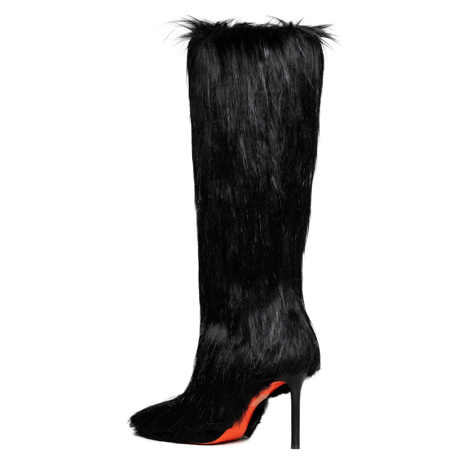 Heron Preston Fur Stiletto Boot Black Heels Detail view 3 | Gate