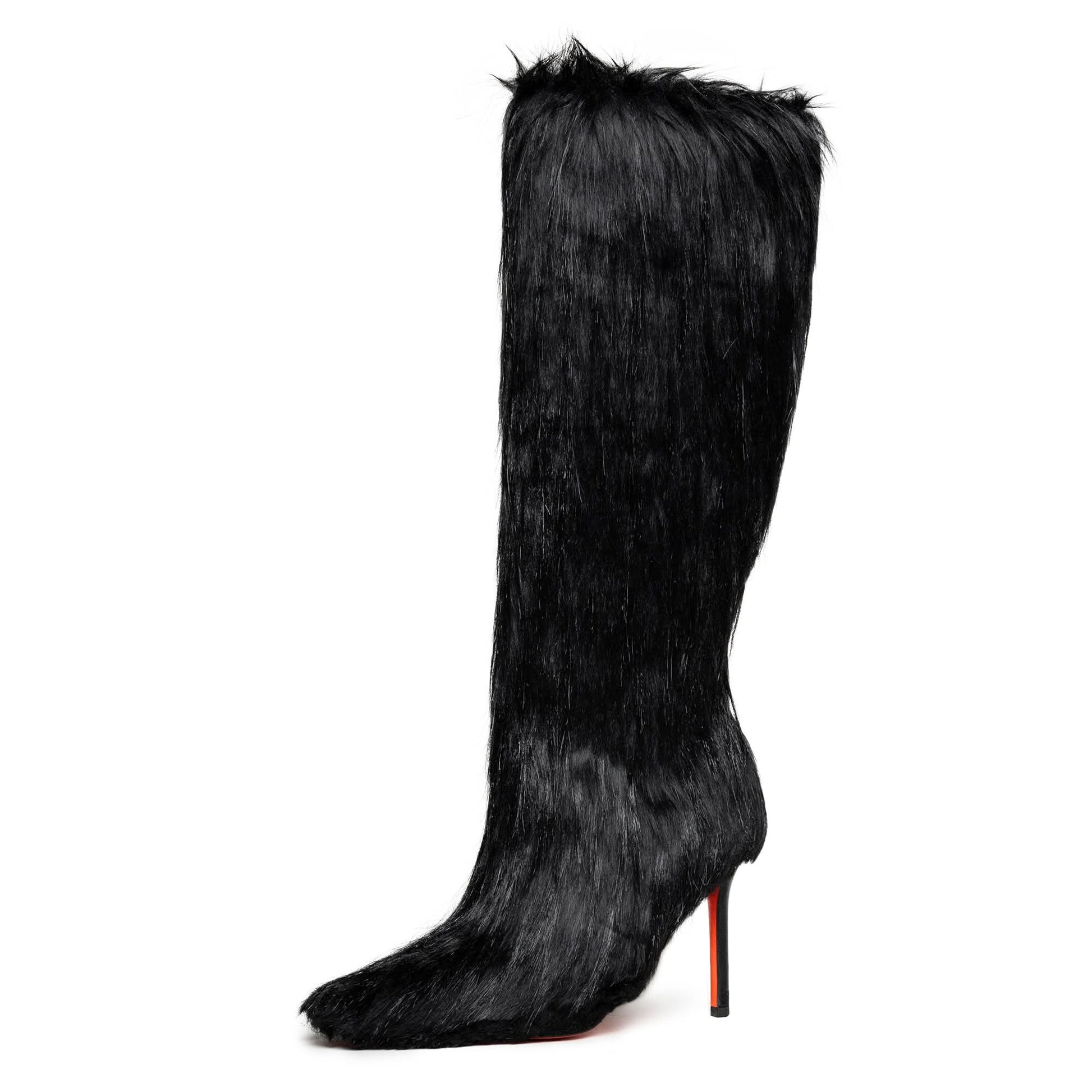 Heron Preston Fur Stiletto Boot Black Heels Detail view 4 | Gate
