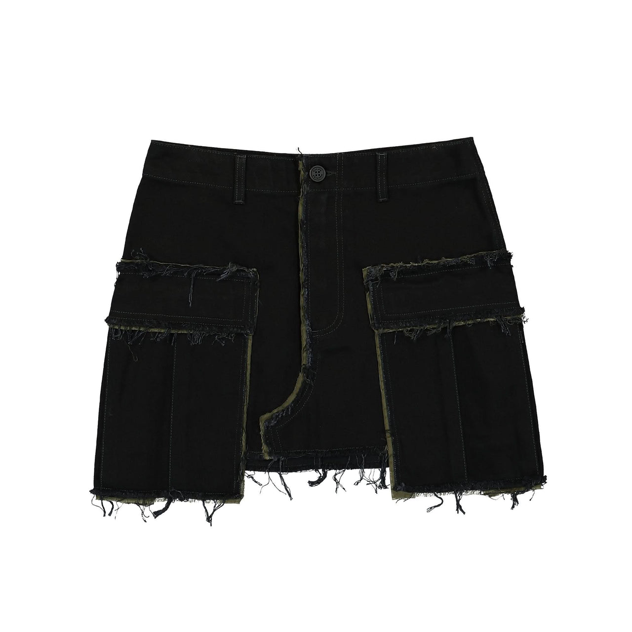 Heron Preston Rebuilt Denim Cargo Skirt Black Detail view 1 | Gate