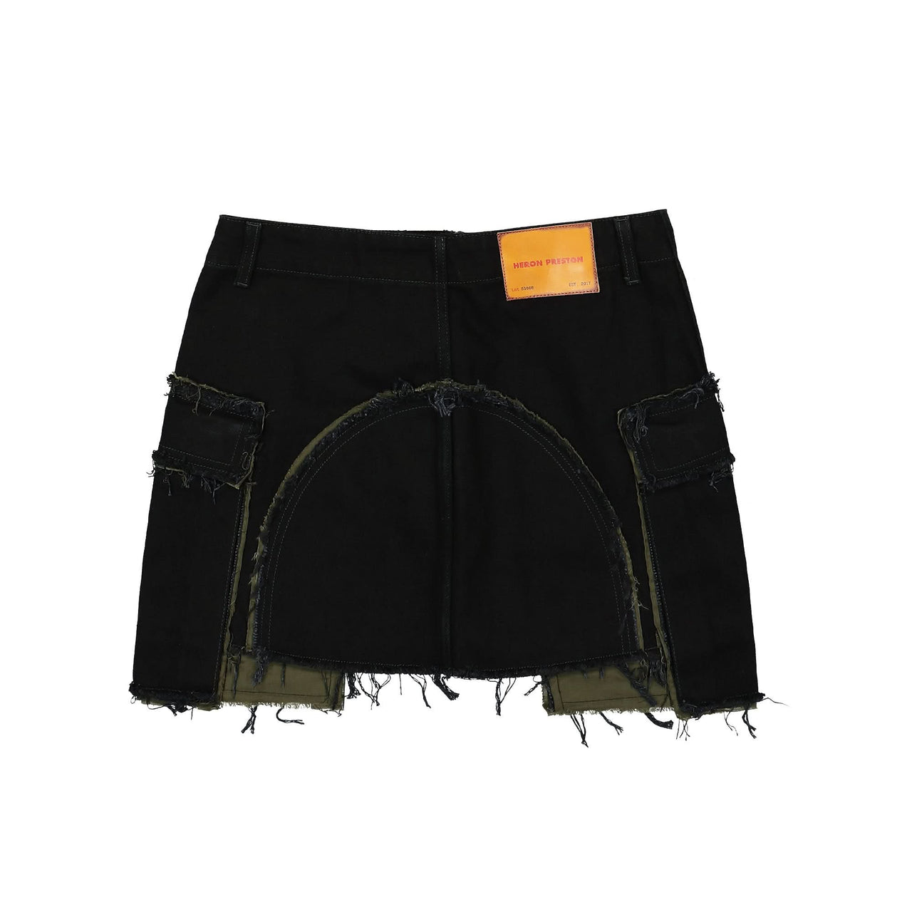 Heron Preston Rebuilt Denim Cargo Skirt Black Detail view 1 | Gate