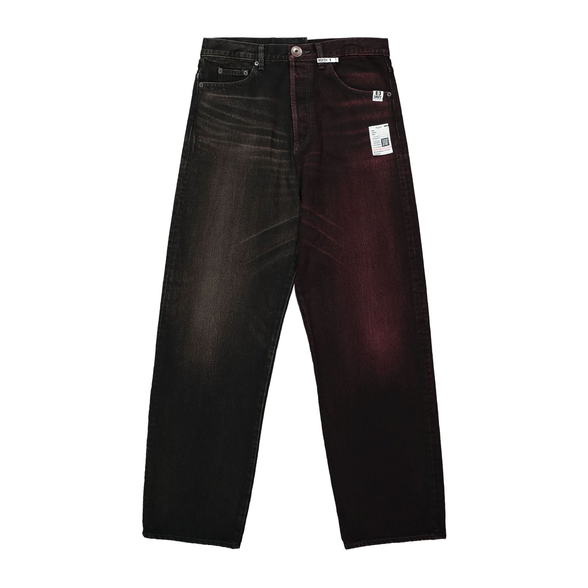 Maison Mihara Yasuhiro W-Combined Denim Trousers Black Detail view 1 | Gate