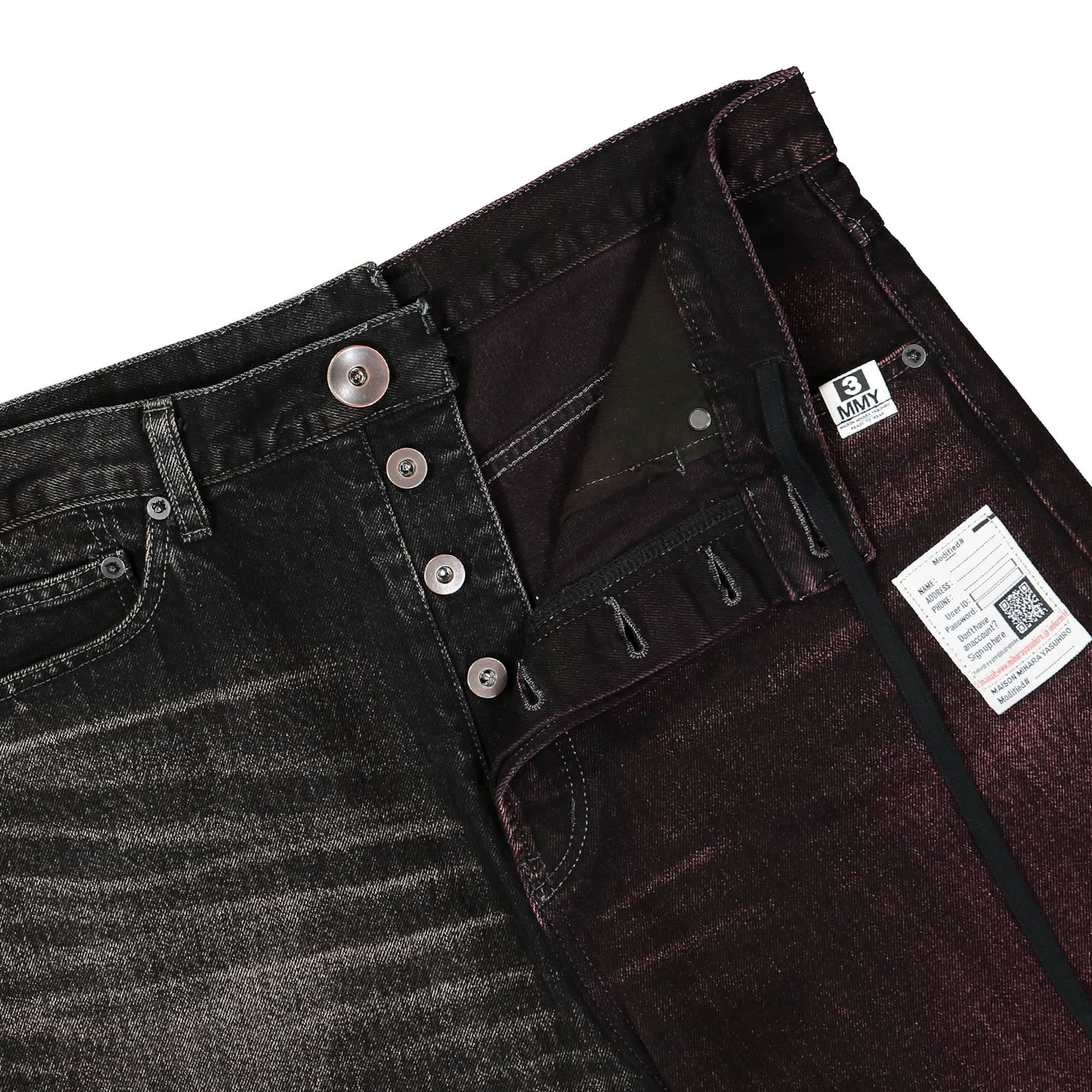 Maison Mihara Yasuhiro W-Combined Denim Trousers Black Detail view 4 | Gate