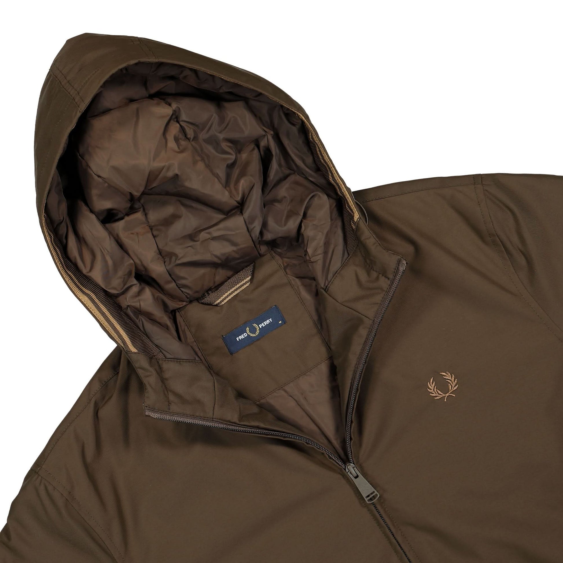 Fred Perry Padded Hooded Brentham Jacket Brown Detail view 3 | Gate