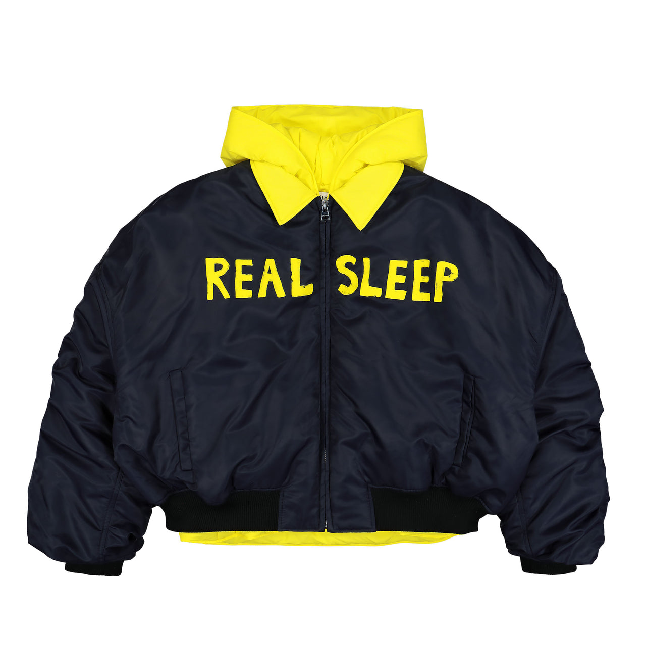 JW Anderson Real Sleep Bomber Jacket Blue Detail view 1 | Gate