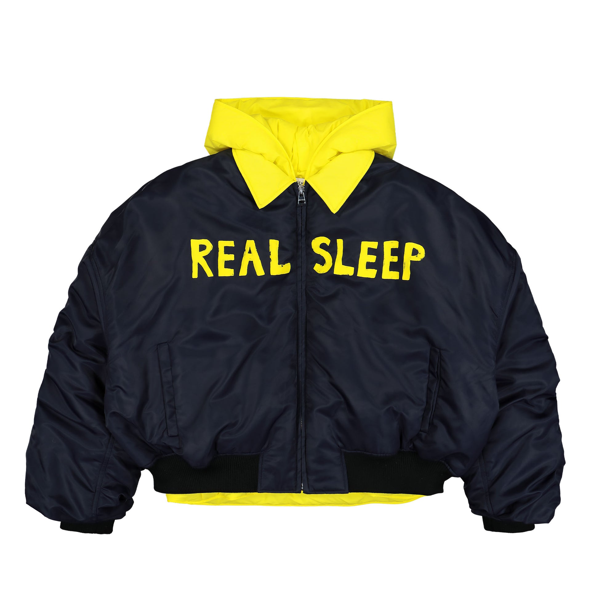 JW Anderson Real Sleep Bomber Jacket Blue Detail view 1 | Gate