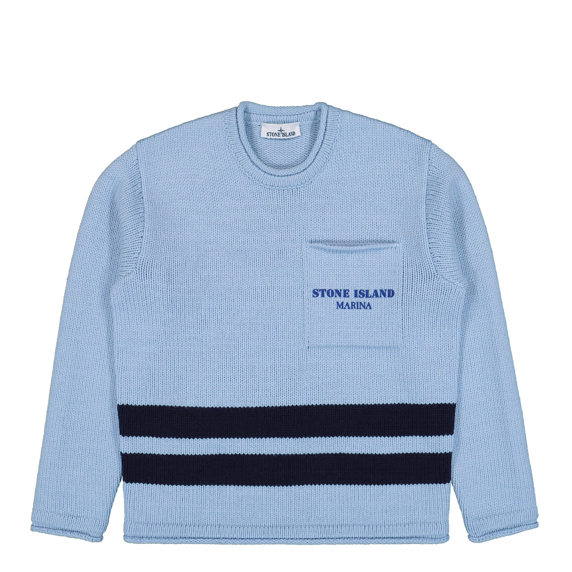 Stone Island Marina Crewneck Knit Sweatshirt Blue Knitwear K2S15 5100029-S00XD V0040 Detail View 1 | GATE