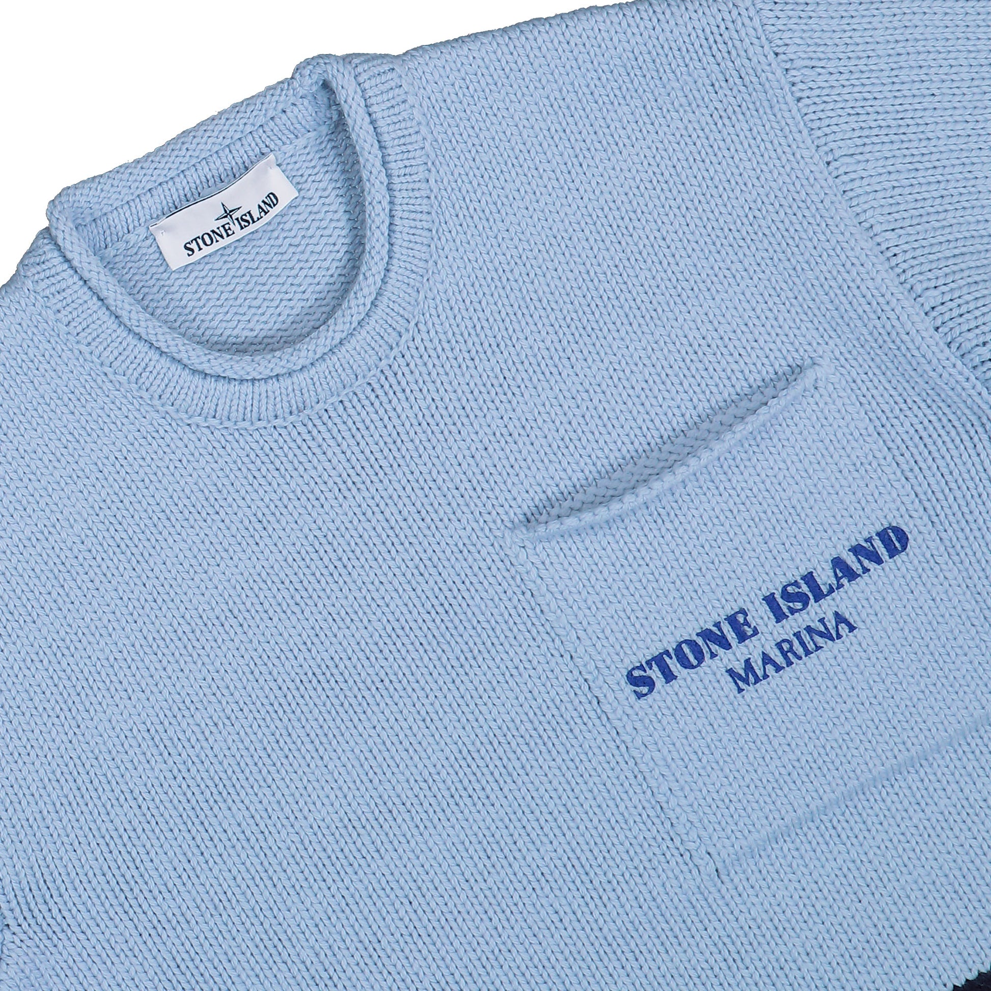 Stone Island Marina Crewneck Knit Sweatshirt Blue Knitwear K2S15 5100029-S00XD V0040 Detail View 3 | GATE