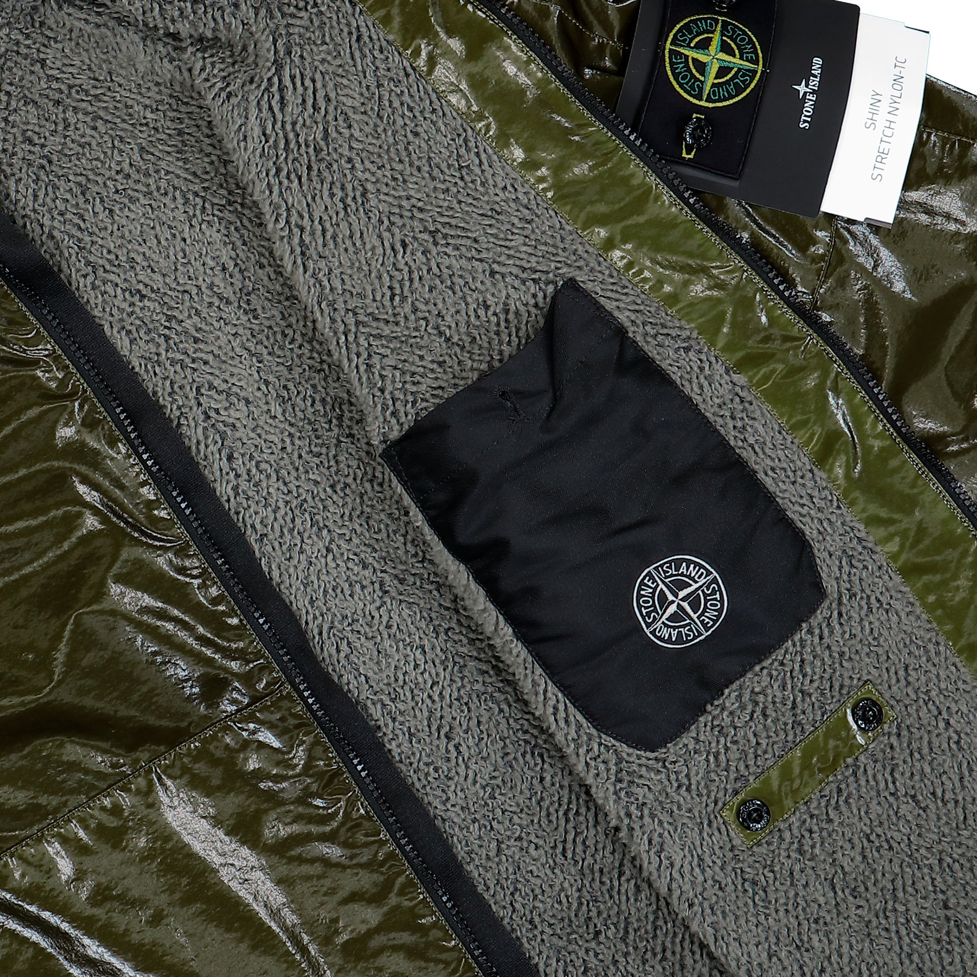 Stone Island Shiny Stretch Nylon-TC Jacket Military Green Jackets K2S15Q100025-S0225 V0054 Detail View 5 | GATE