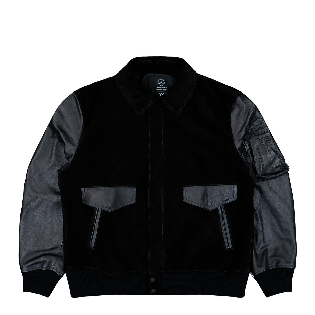 Mercedes-AMG Petronas F1 x Y-3 F1 Leather Racing Jacket Black Jackets KR2385 Detail View 1 | GATE