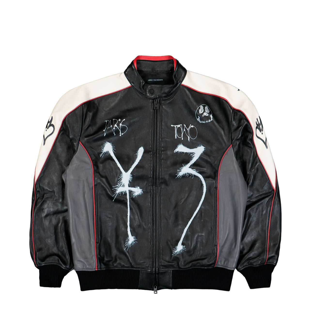 Y-3 Chito Graphic Leather Biker Jacket Black Jackets KR3573 Detail View 1 | GATE
