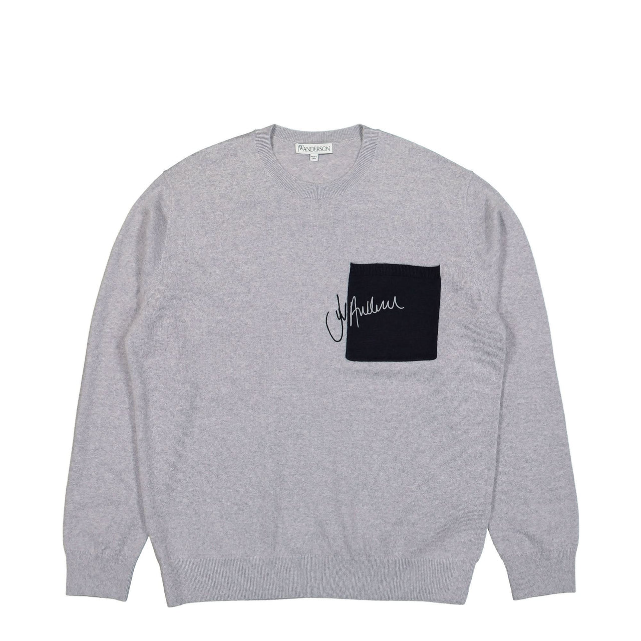 JW Anderson Signature Pocket Crewneck Jumper Grey Detail view 1 | Gate