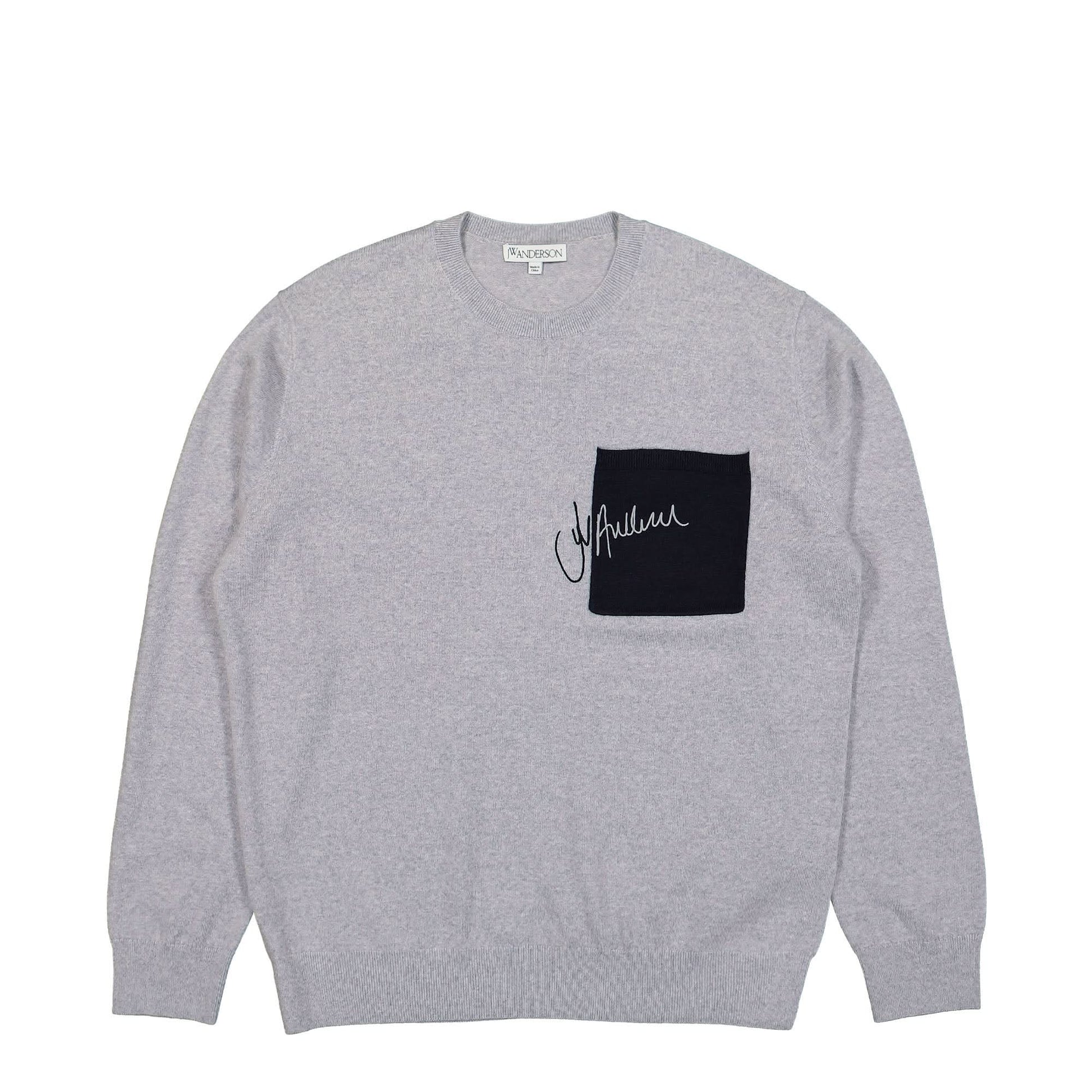JW Anderson Signature Pocket Crewneck Jumper Grey Detail view 1 | Gate