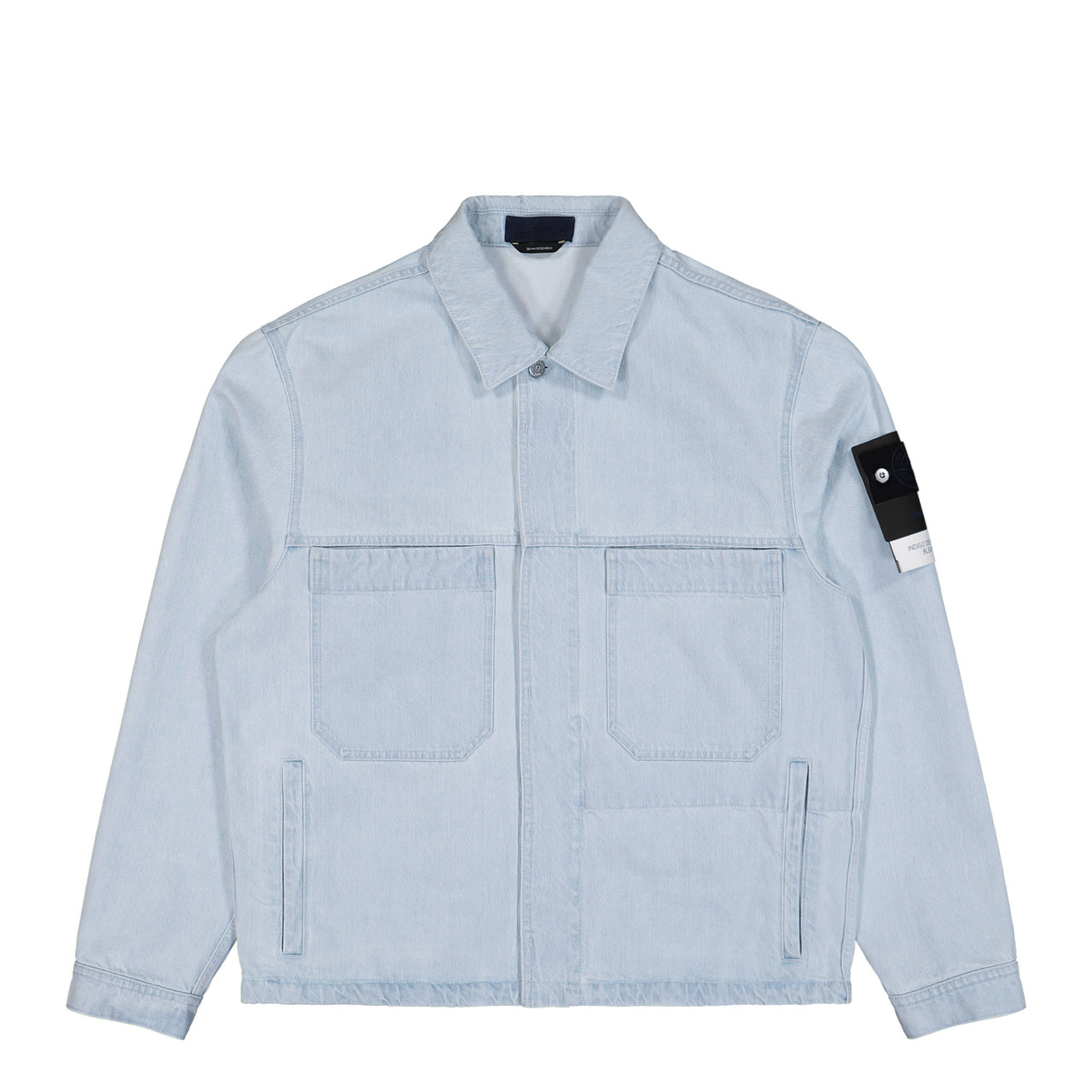 Stone Island Indigo Denim Ultra Bleached Biker Jacket Blue Extra Bleach Jackets L1S144100006-S00J9 VJ203 Detail View 1 | GATE