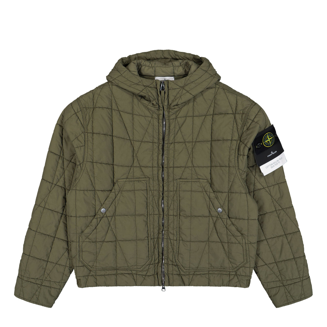 Stone Island Cotton Nylon Tela Quilted TC Parka Military Green Parka L1S154100014-S0300 V005G Detail View 1 | GATE