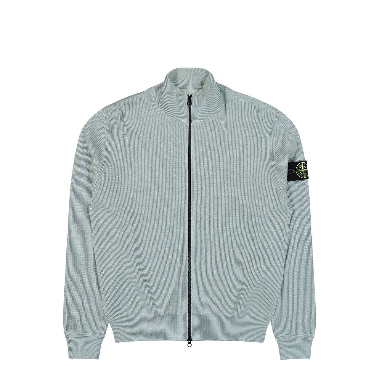 Stone Island Ribbed Soft Organic Cotton Zip Up Cardigan Sage Cardigans L1S155100126-S00D8 V0055 Detail View 1 | GATE