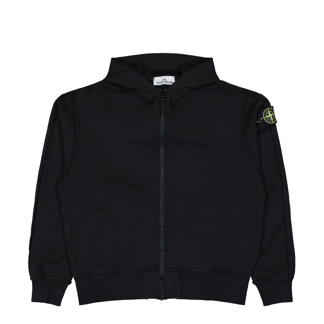 Stone Island Organic Cotton Fleece Zip Up Hoodie Sweater Black Tracksuit Tops L1S156100039-S0051 V0029 Detail View 1 | GATE