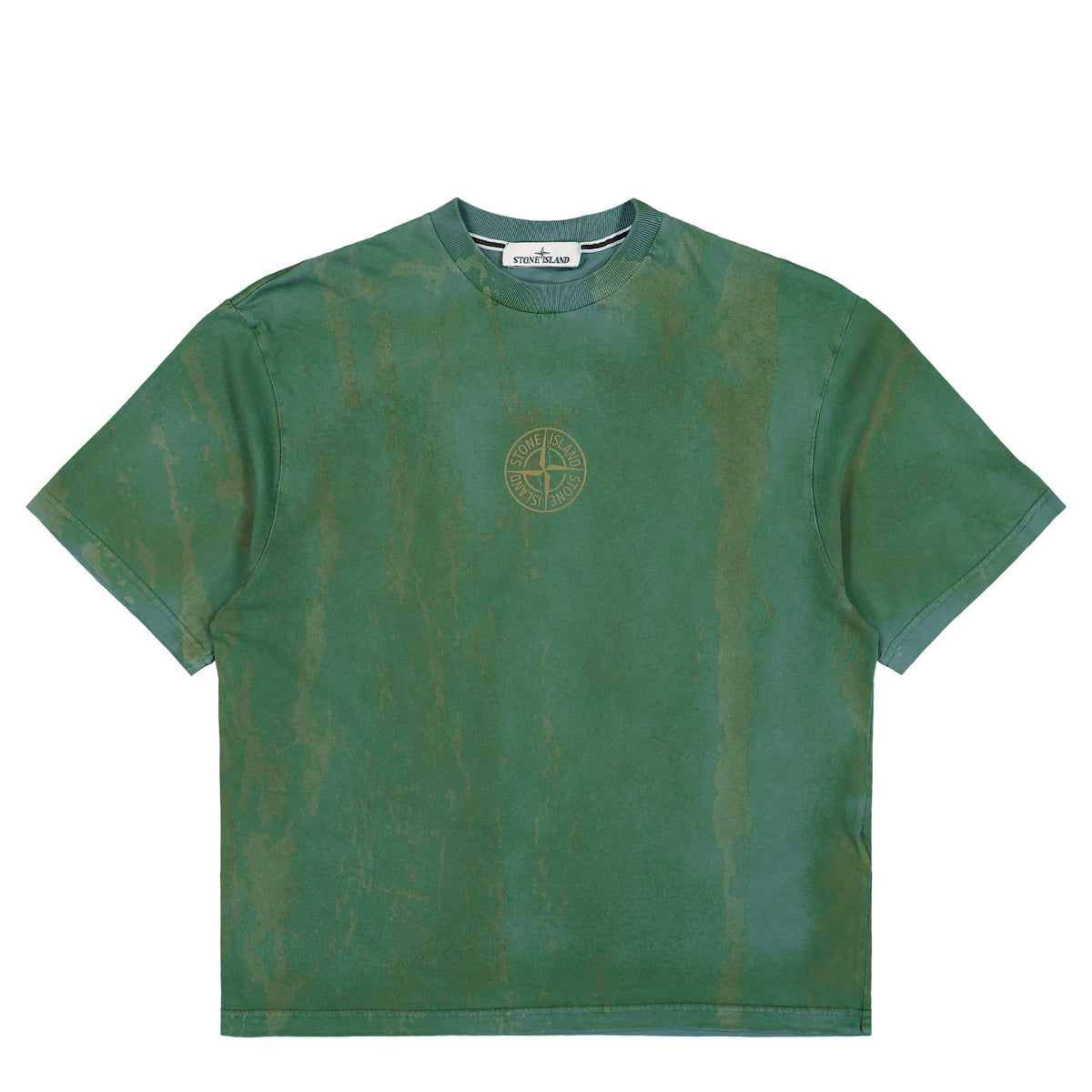 Stone Island Laser Colour Garment Dyed Bark Print T-Shirt Ocean Green T-Shirts L2S152100002-S0440 V005T Detail View 1 | GATE