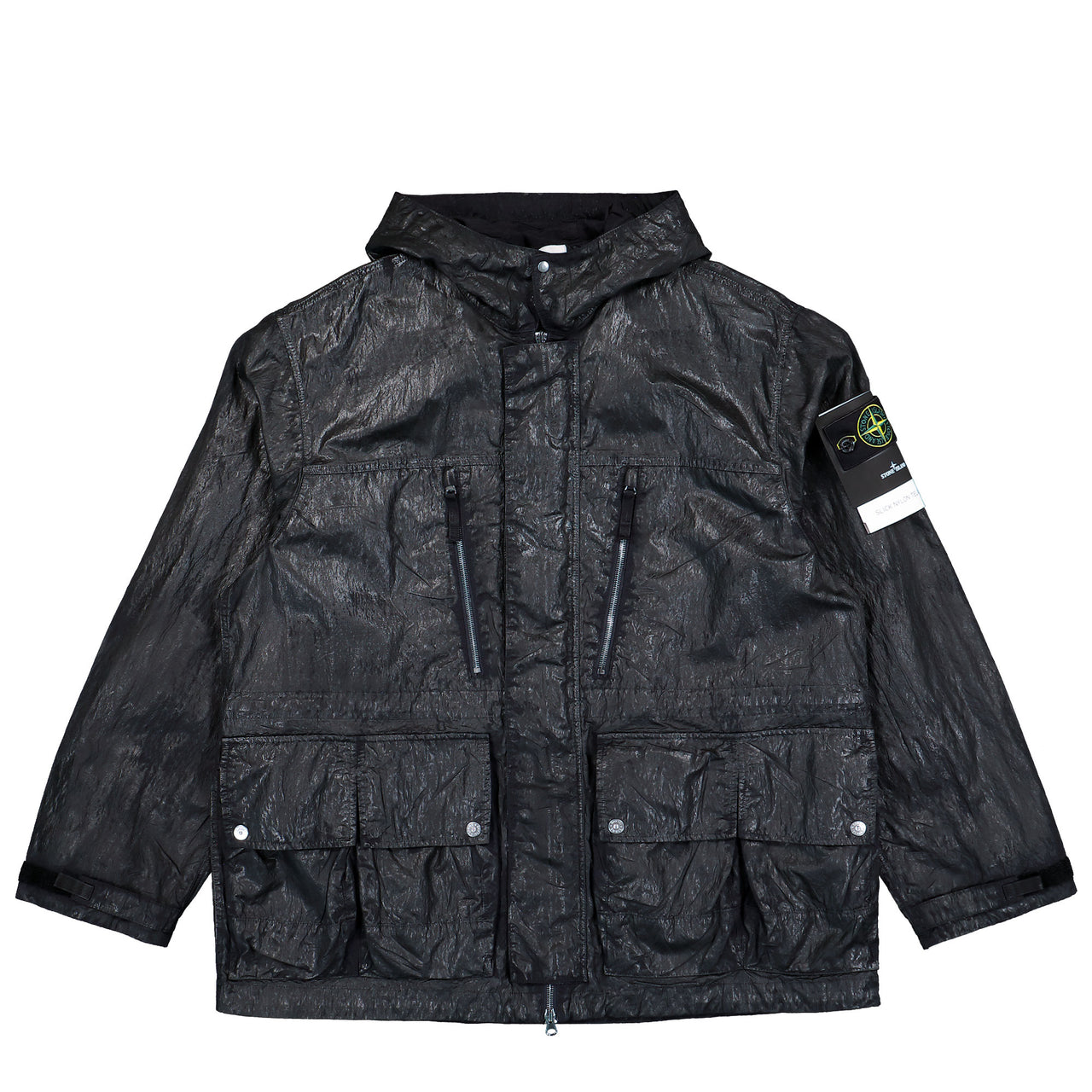 Stone Island Slick Nylon Tela-TC Hooded Jacket With Multiple Pockets Black Jackets L2S15Q100027-S0459 V0029 Detail View 1 | GATE