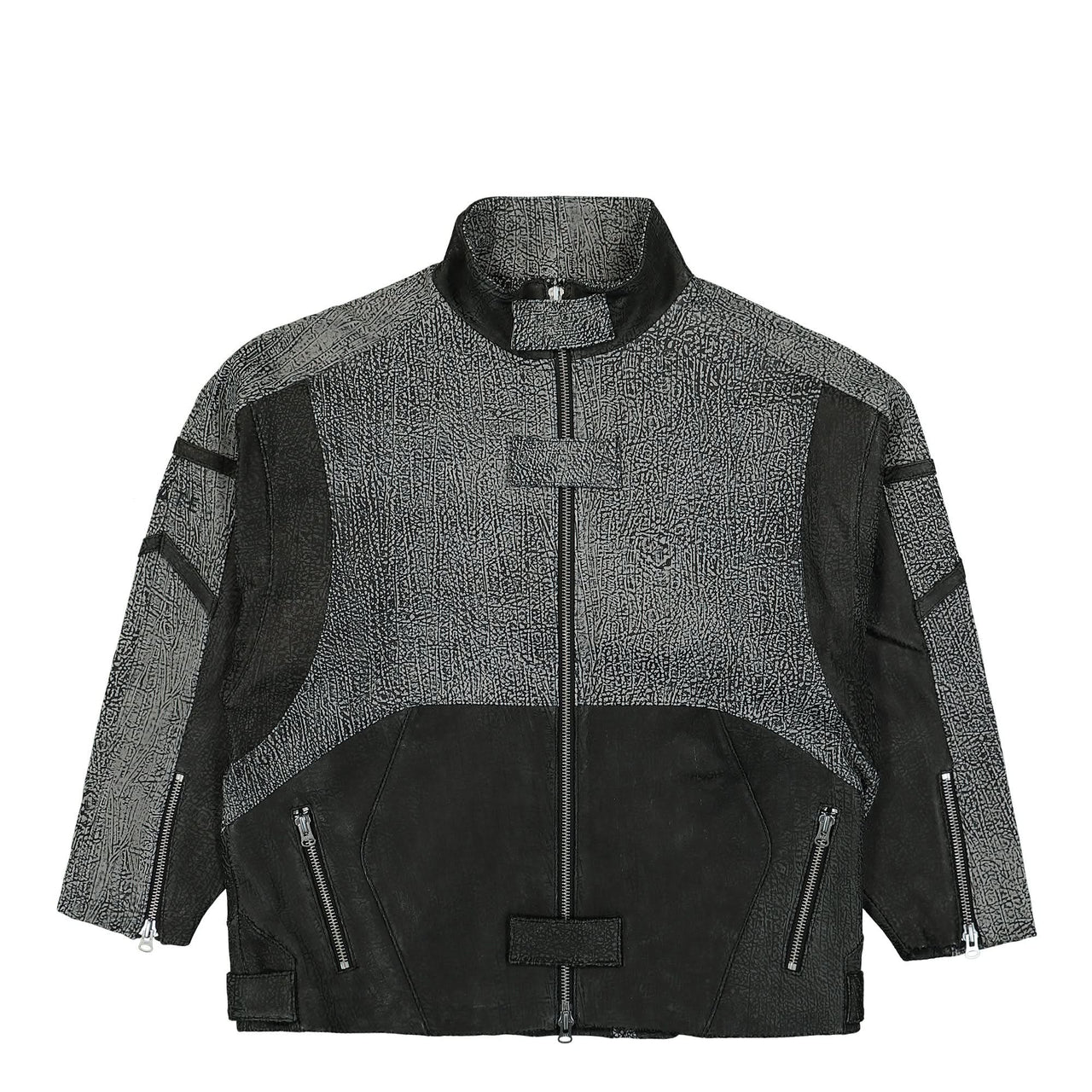 GATE Panelled Hooded Leather Jacket Black Detail view 1 | Gate