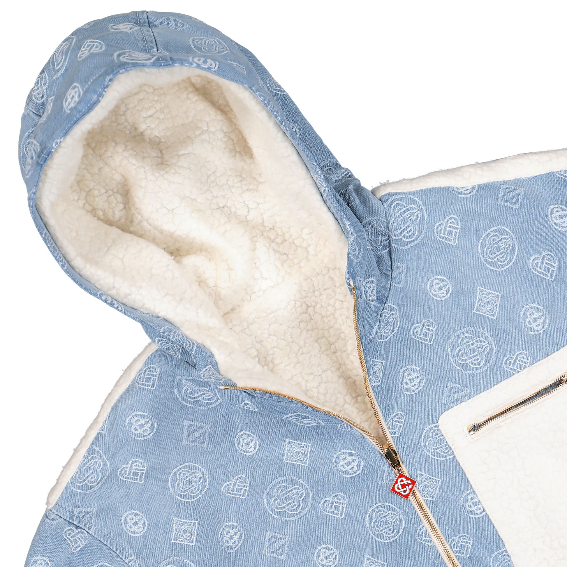 Casablanca Cashmere Terry Denim Reversible Jacket Bleached Monogram Denim Jackets M-AW25-JTP-429-01 Detail View 4 | GATE