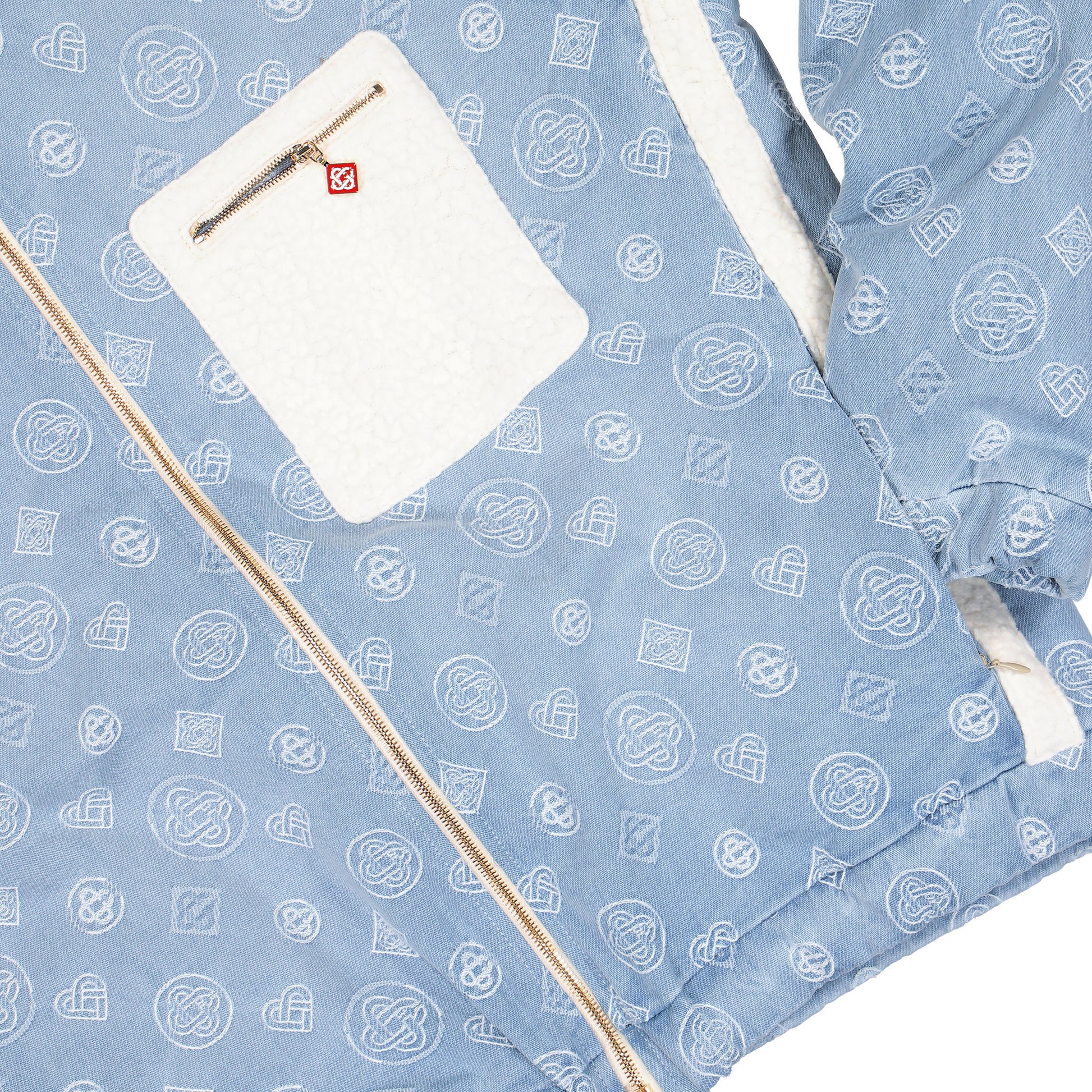 Casablanca Cashmere Terry Denim Reversible Jacket Bleached Monogram Denim Jackets M-AW25-JTP-429-01 Detail View 5 | GATE