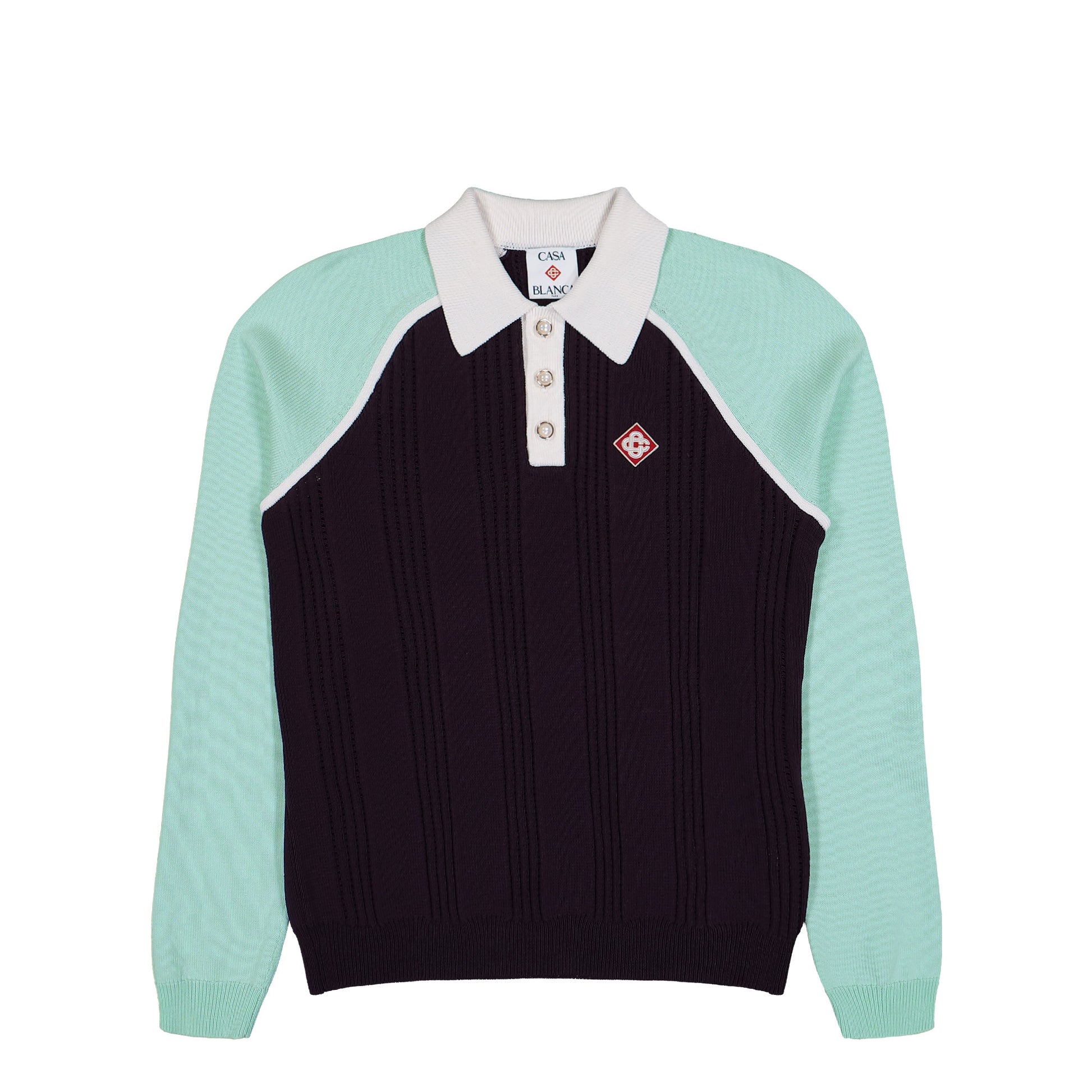 Casablanca Sporty Long Sleeve Polo Aubergine Knits M-AW25-KW-1131-01 Detail View 1 | GATE