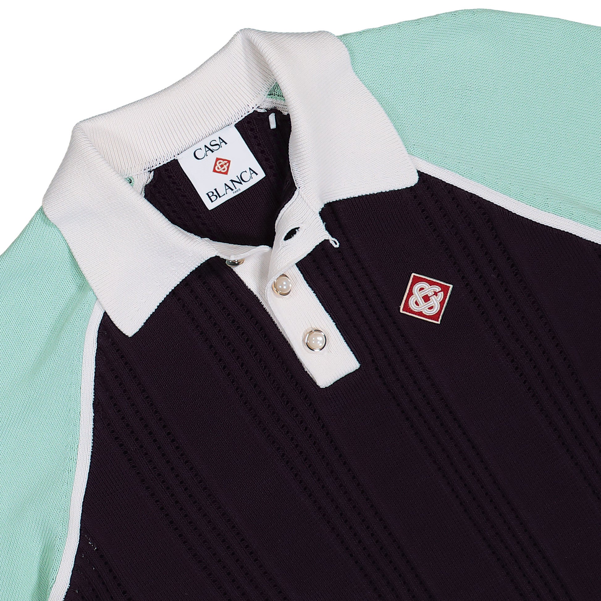 Casablanca Sporty Long Sleeve Polo Aubergine Knits M-AW25-KW-1131-01 Detail View 3 | GATE
