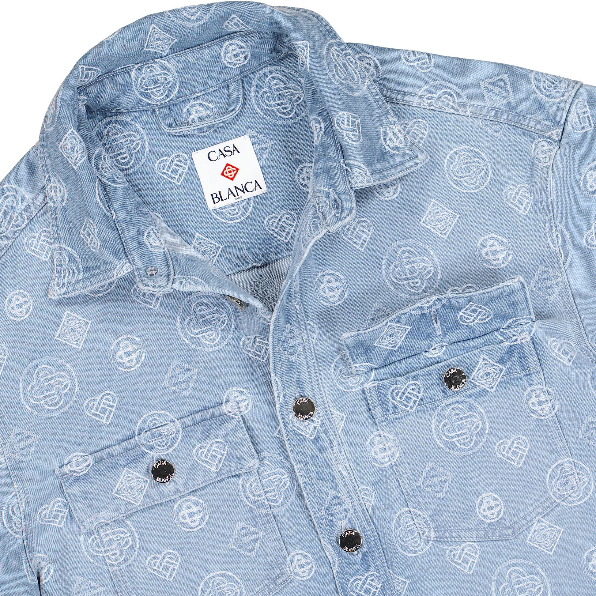 Casablanca Denim Monogram Shirt Bleached Monogram Denim Shirts M-AW25-SH-189-01 Detail View 3 | GATE