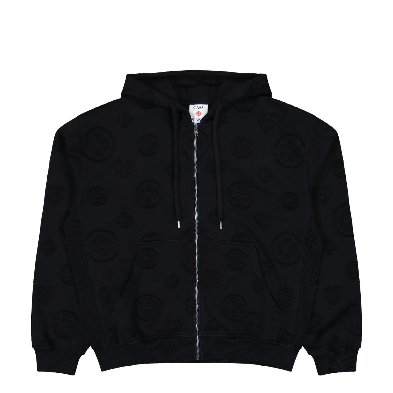 Casablanca Applique Monogram Zip Up Hoodie Black Loopback Hoodies M-PF26-JTP-512-02 Detail View 1 | GATE