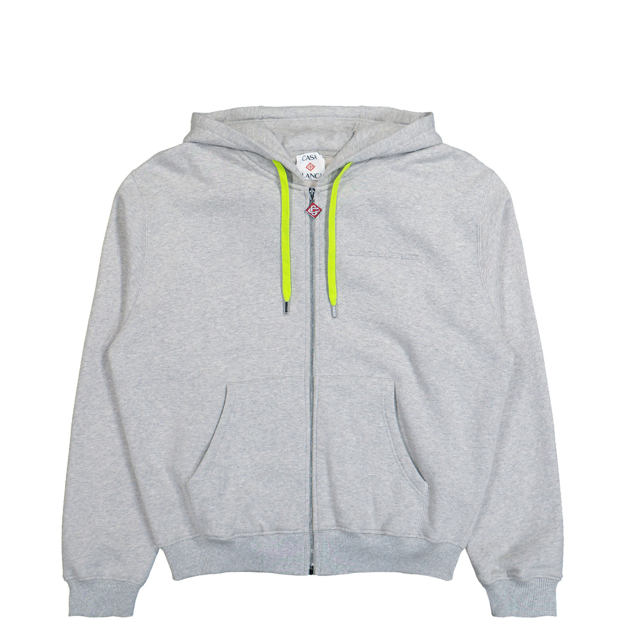 Casablanca Cashmere Blend Zip-Up Hooded Sweatshirt Preloved Blue / Dark Brown / Grey Five Hoodies M-SP26-JTP-458-01 Detail View 1 | GATE