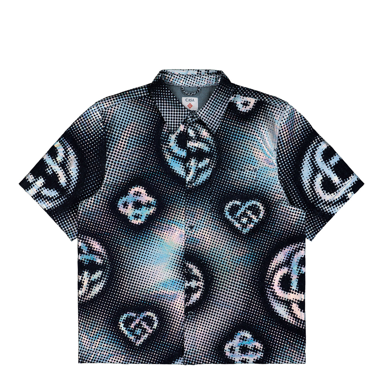 Casablanca Pearlescent Monogram Denim SS Shirt Indigo Monogram Shirts M-SS26-SH-244-01 Detail View 1 | GATE