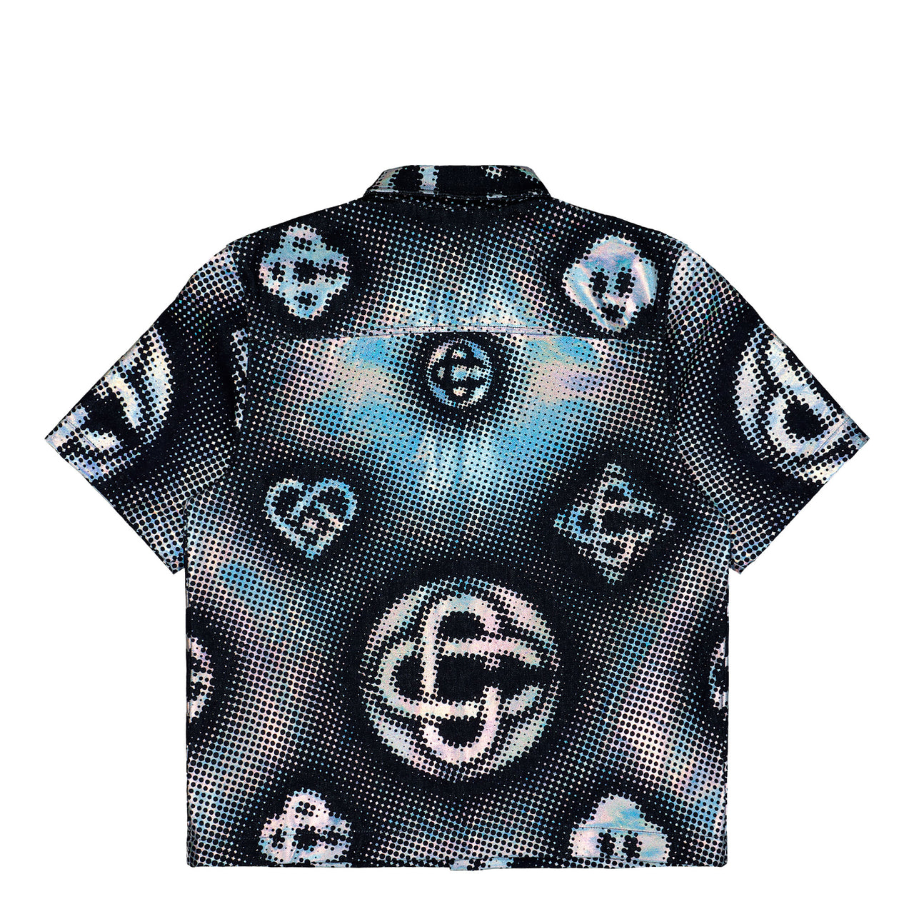 Casablanca Pearlescent Monogram Denim SS Shirt Indigo Monogram Shirts M-SS26-SH-244-01 Detail View 1 | GATE
