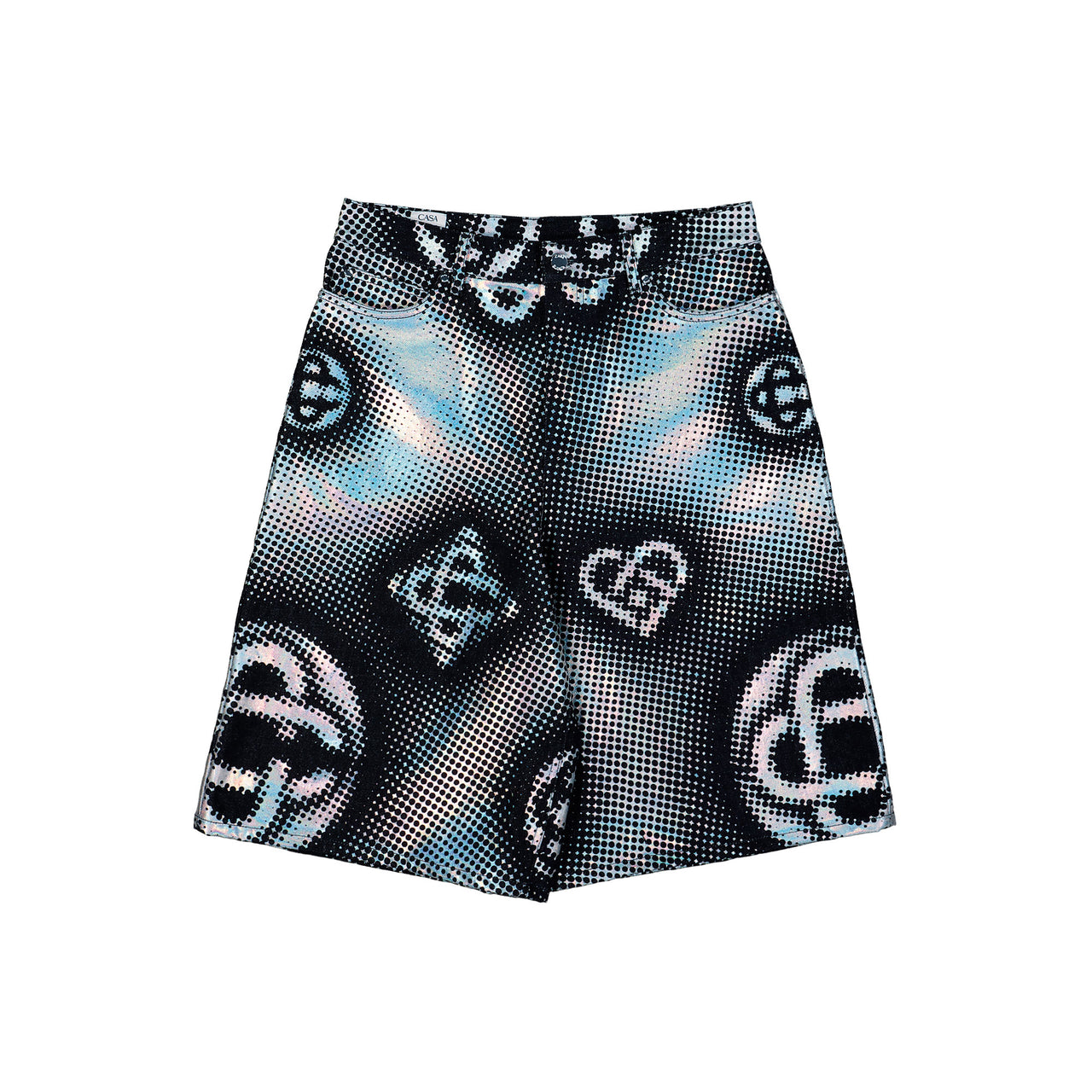 Casablanca Pearlescent Monogram Denim Shorts Indigo Monogram Shorts M-SS26-TR-425-01 Detail View 1 | GATE