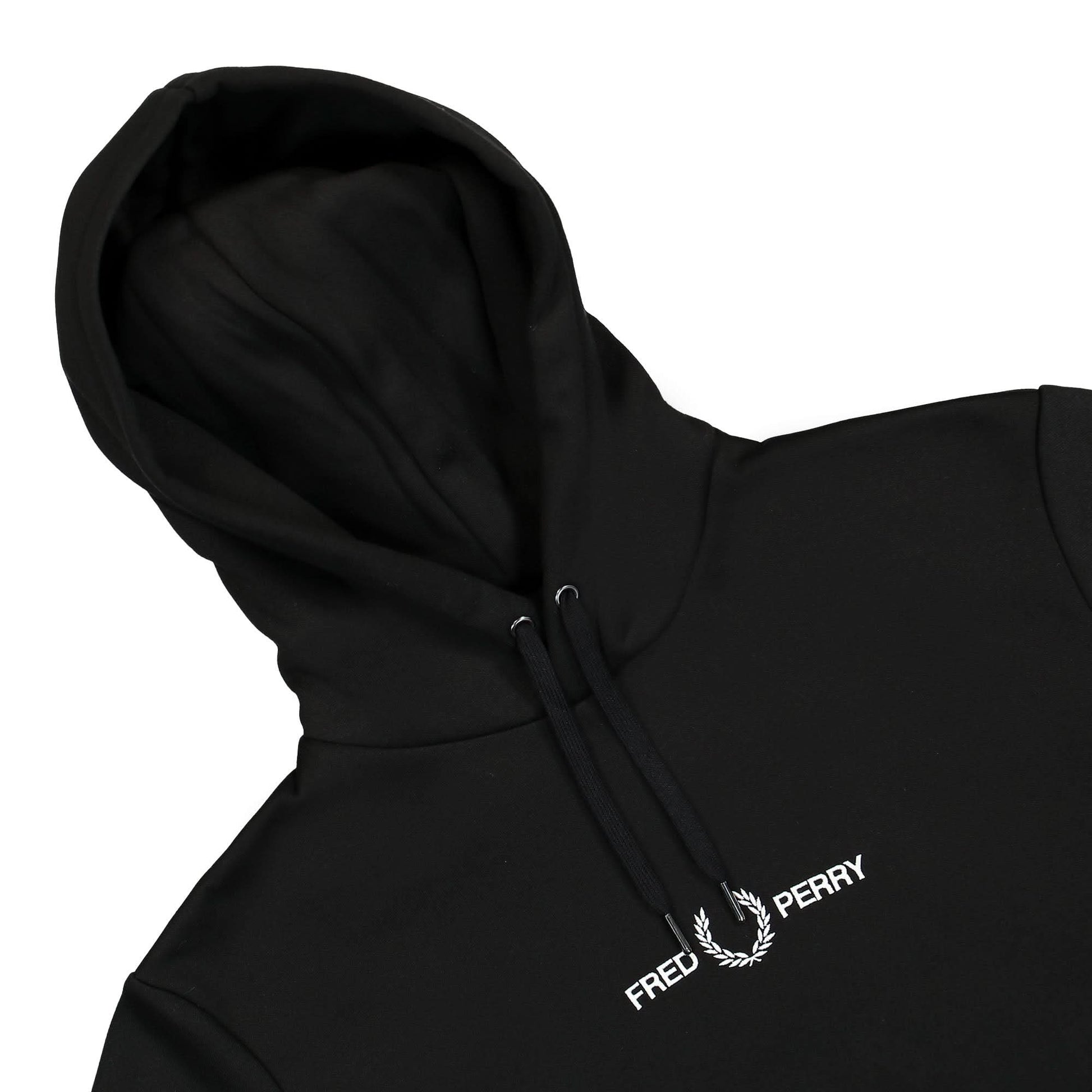 Fred Perry Embroidered Hooded Sweatshirt Black Detail view 3 | Gate