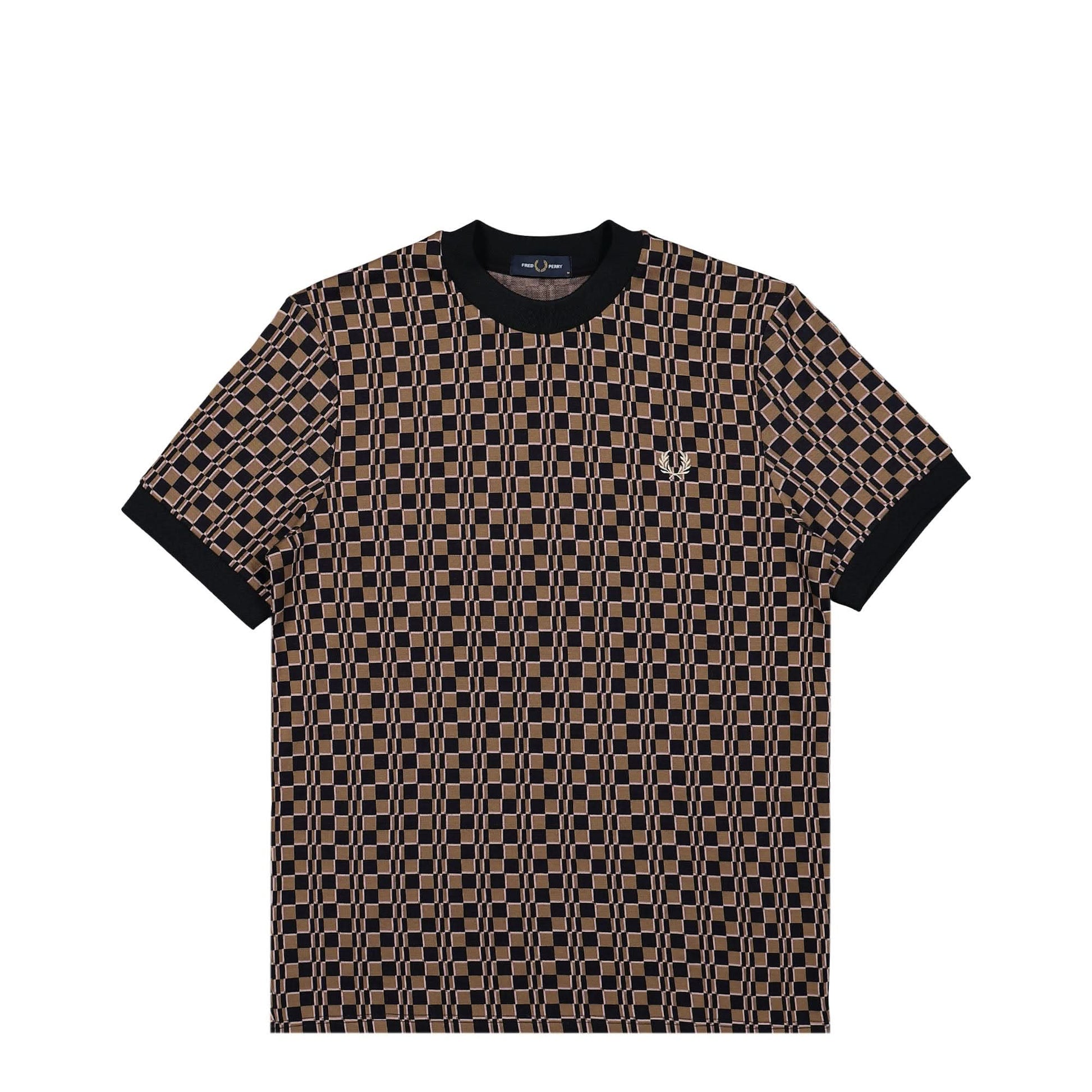 Fred Perry Glitch Chequerboard T-Shirt Brown Detail view 1 | Gate
