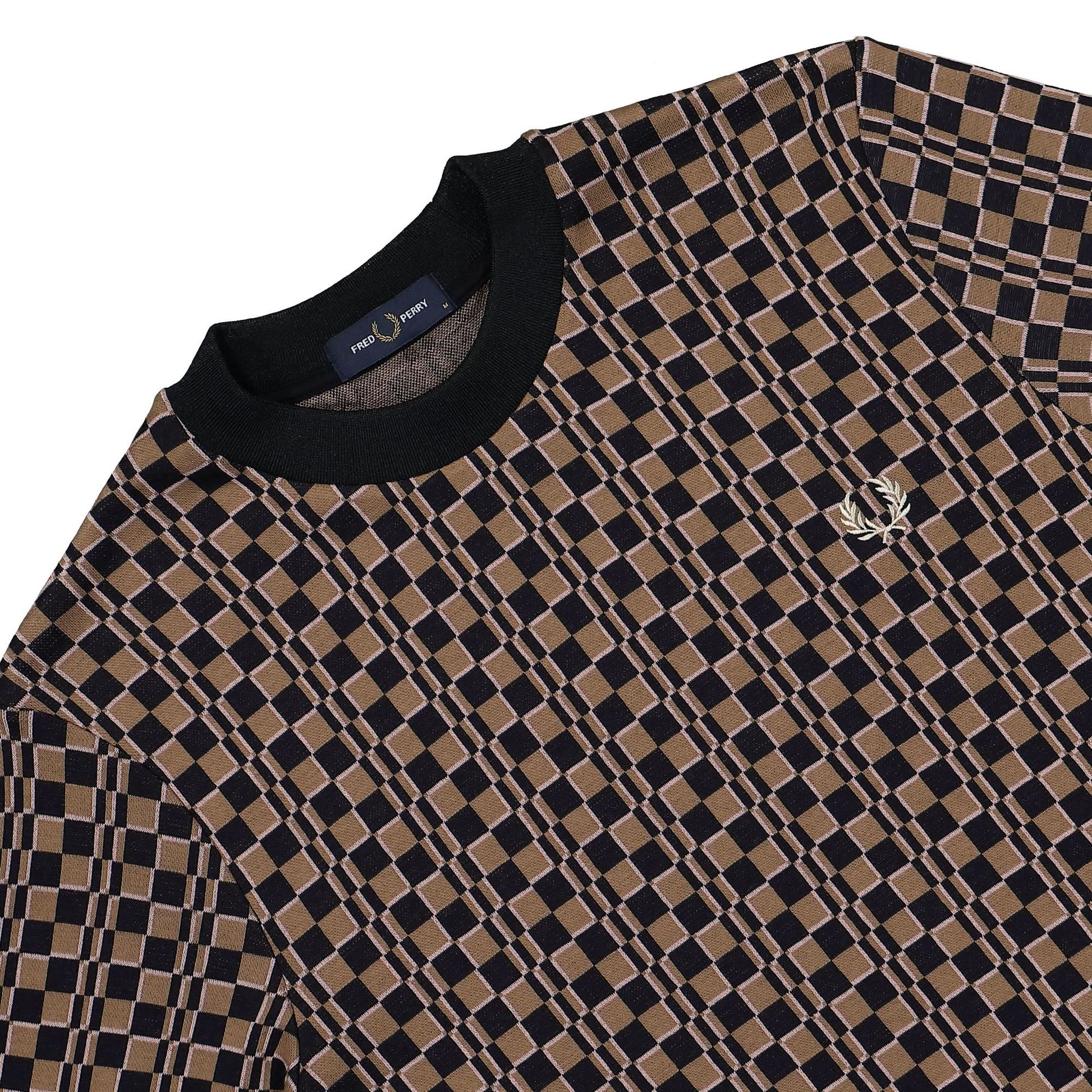 Fred Perry Glitch Chequerboard T-Shirt Brown Detail view 3 | Gate