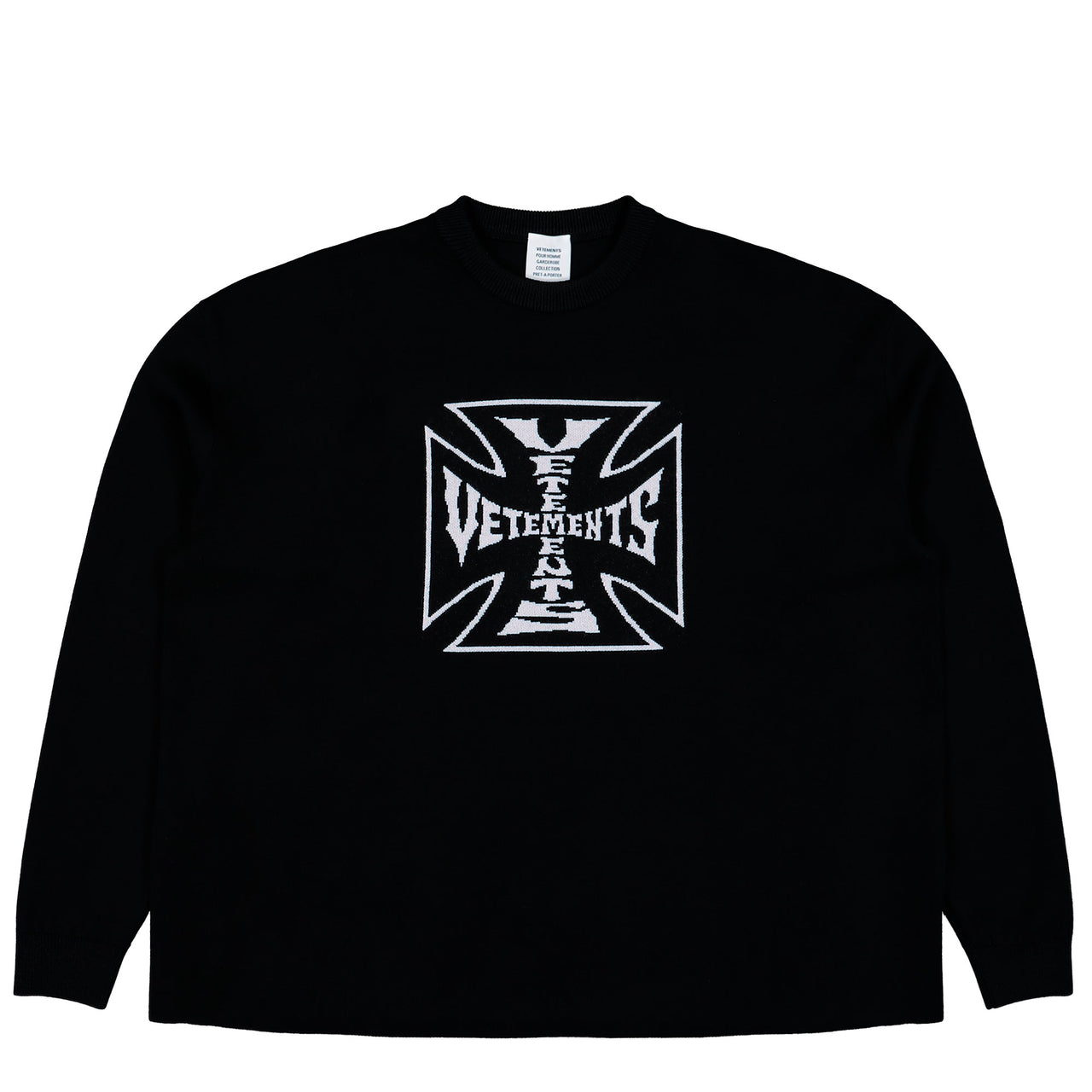 VETEMENTS Double Biker Cross Logo Sweater Black Sweatshirts ME76KN099B Detail View 1 | GATE