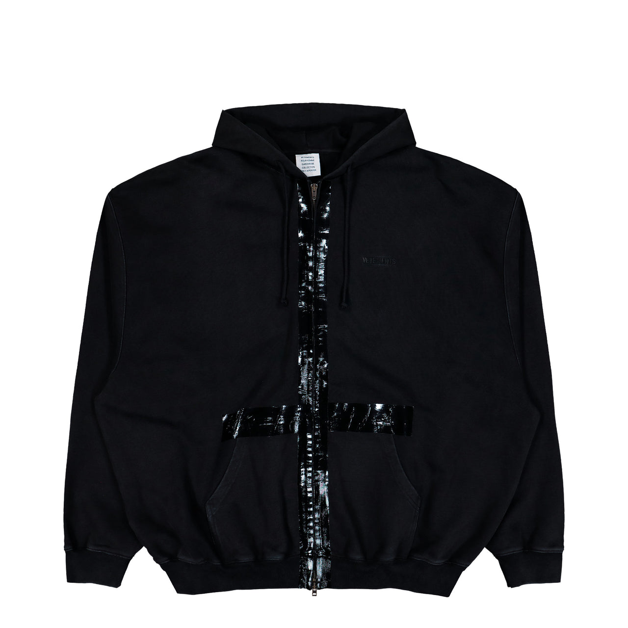 VETEMENTS Taped Zip-Up Hoodie Black Hoodies ME76ZU142B Detail View 1 | GATE
