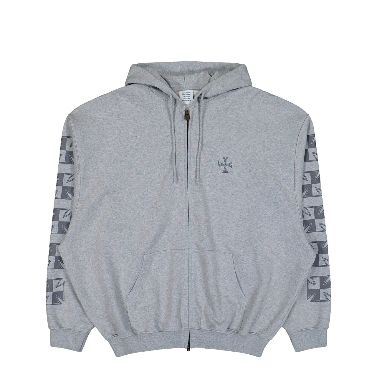 VETEMENTS Biker Cross Sleeves Zip-Up Hoodie Grey Melange Hoodies ME76ZU180G Detail View 1 | GATE