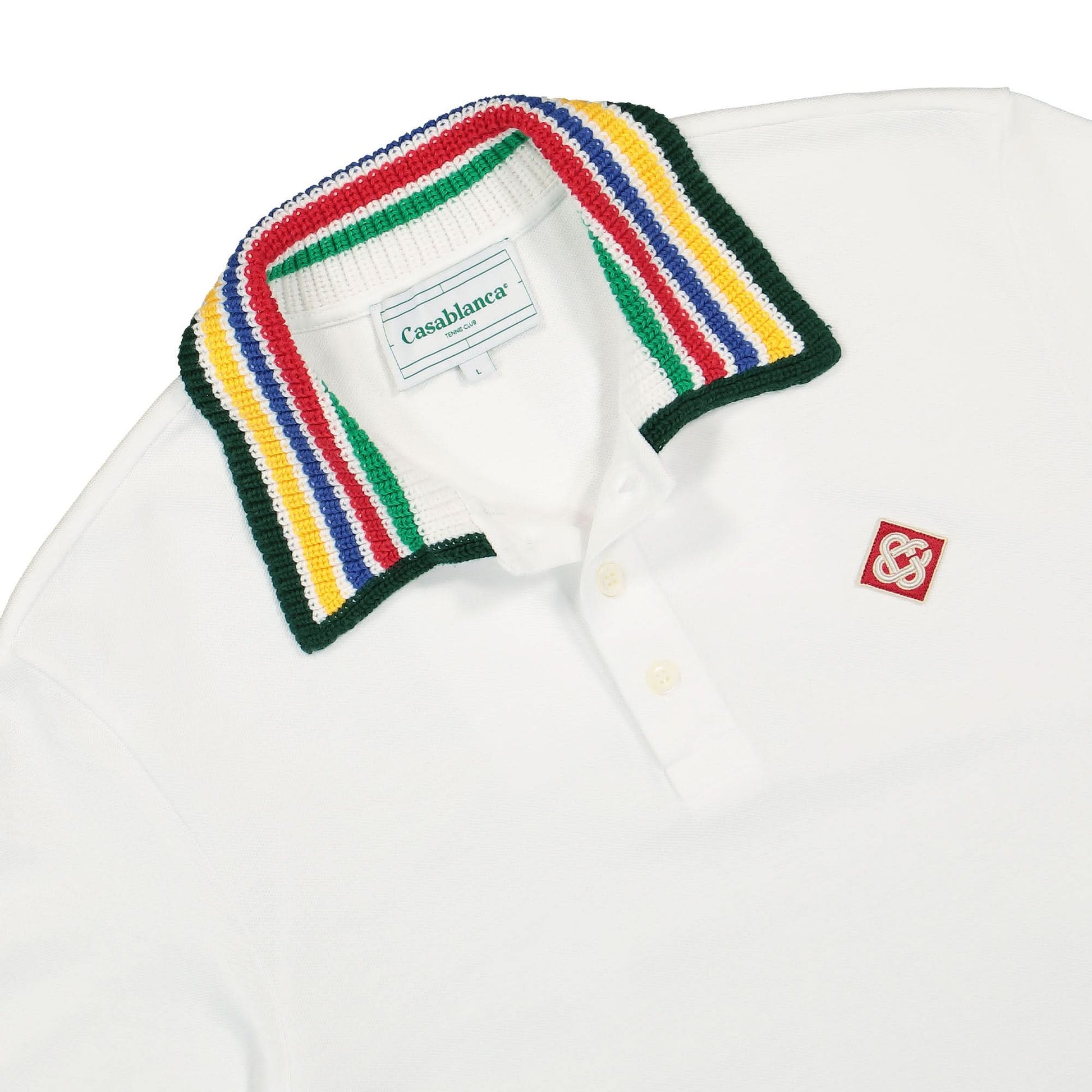 Casablanca Primary Stripe Knit Collar Classic Polo White Detail view 3 | Gate