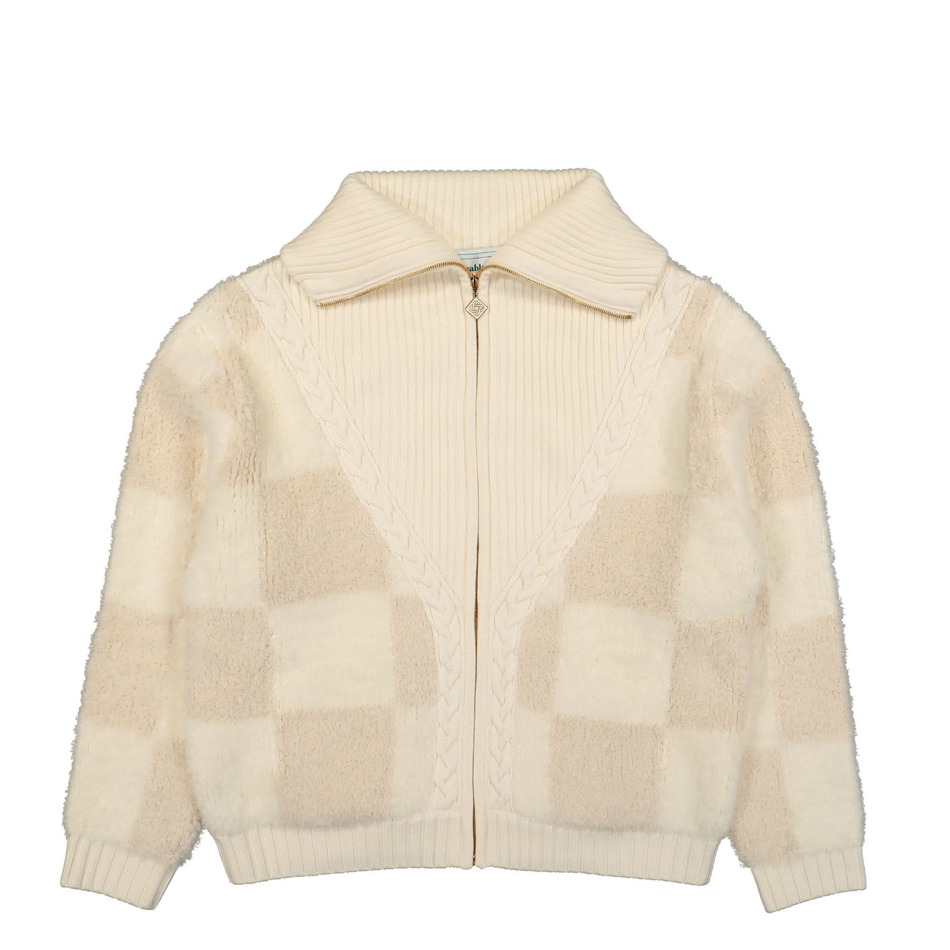 Casablanca Checked Boucle Cardigan Beige Detail view 1 | Gate