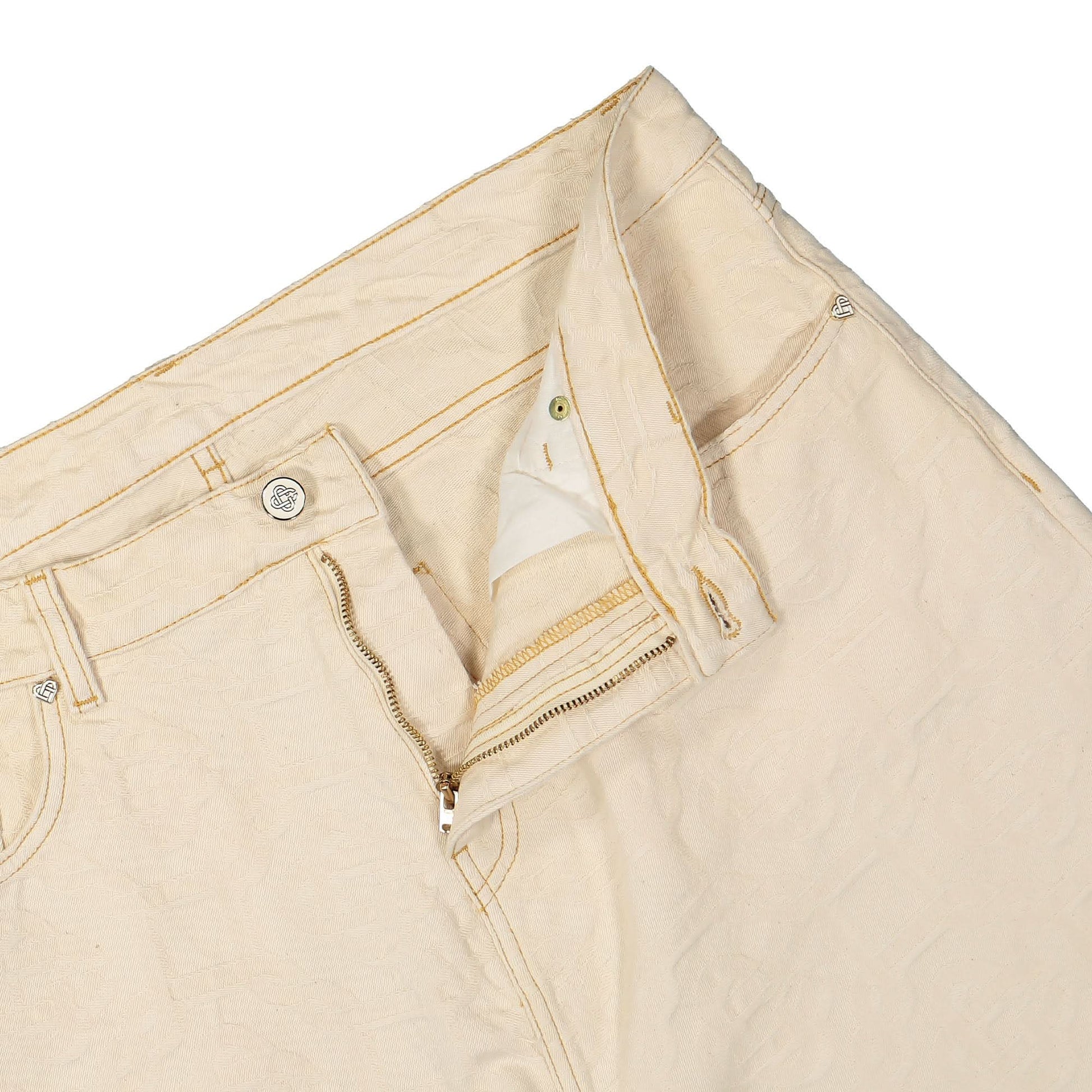 Casablanca Monogram Straight Leg Jeans Beige Detail view 4 | Gate