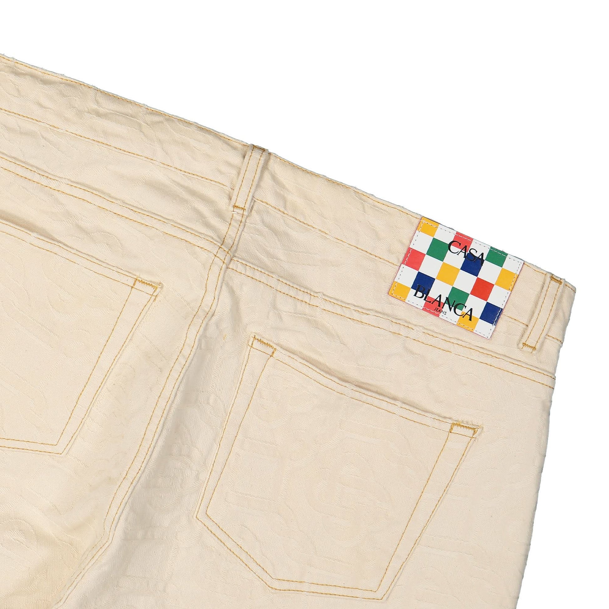 Casablanca Monogram Straight Leg Jeans Beige Detail view 5 | Gate